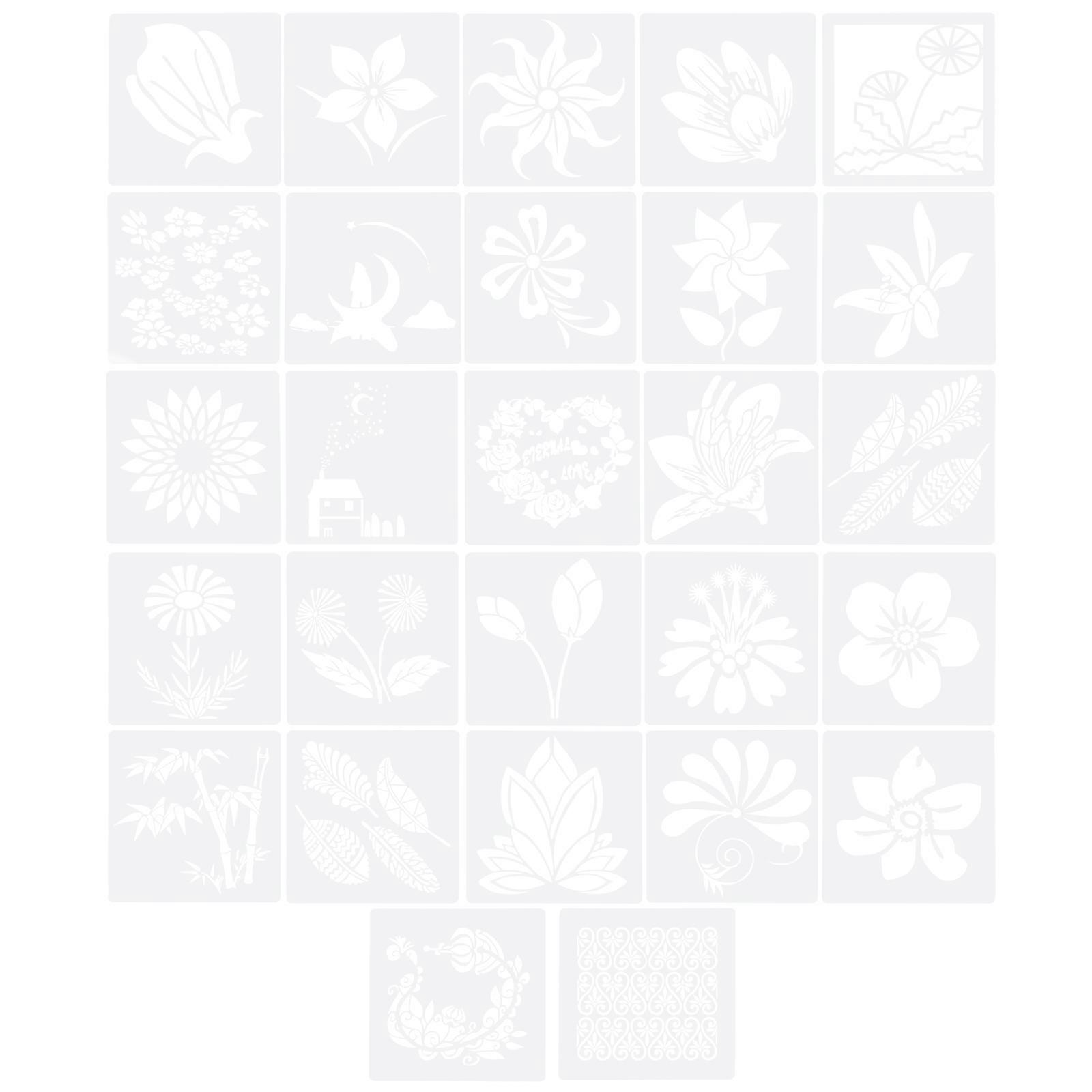 Craft Stencil Set Wall Decoration Diy Art Craft Flower Hollow Drawing Stencil Plastic 5.11X5.11in 27 Sheets