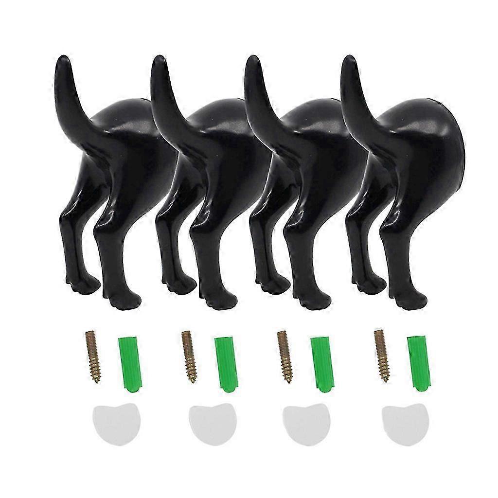 4Pcs Nordic Style Cute Plastic Dog Tail Hooks with Screws Adhesive Tape Wall Mounted for Key Hanger Hat Coat Hook Decora Black