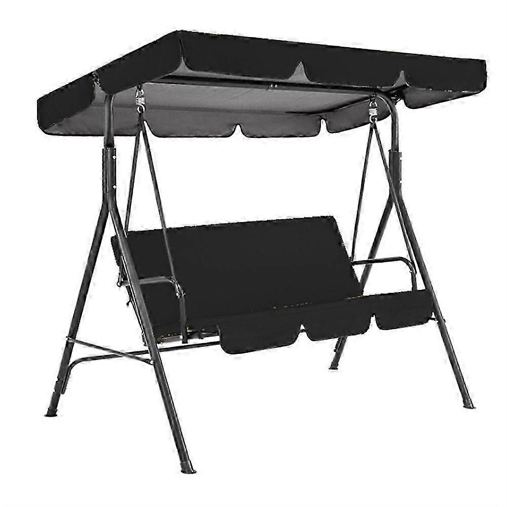 كرسي أرجوحة معدني خارجي مع مظلة قابلة للتعديل - مقعد حديقة معلق من الفولاذ الأسود المقاوم للعوامل الجوية