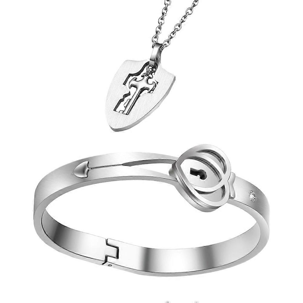 Steel Couple Necklace Bangle Thin Light Process Couples Accessories 1Set