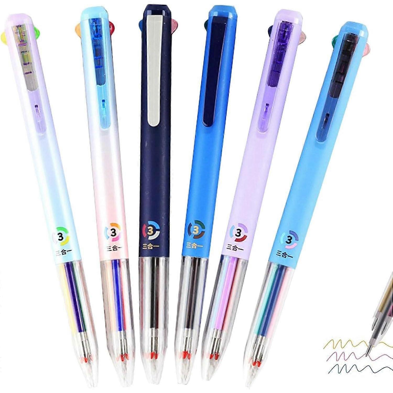 Nurse Pens Set, 6 Multicoloured 3-in-1 Retractable Ballpoint Pens, 0.5 mm Ink, 18 Colours for Office and School
