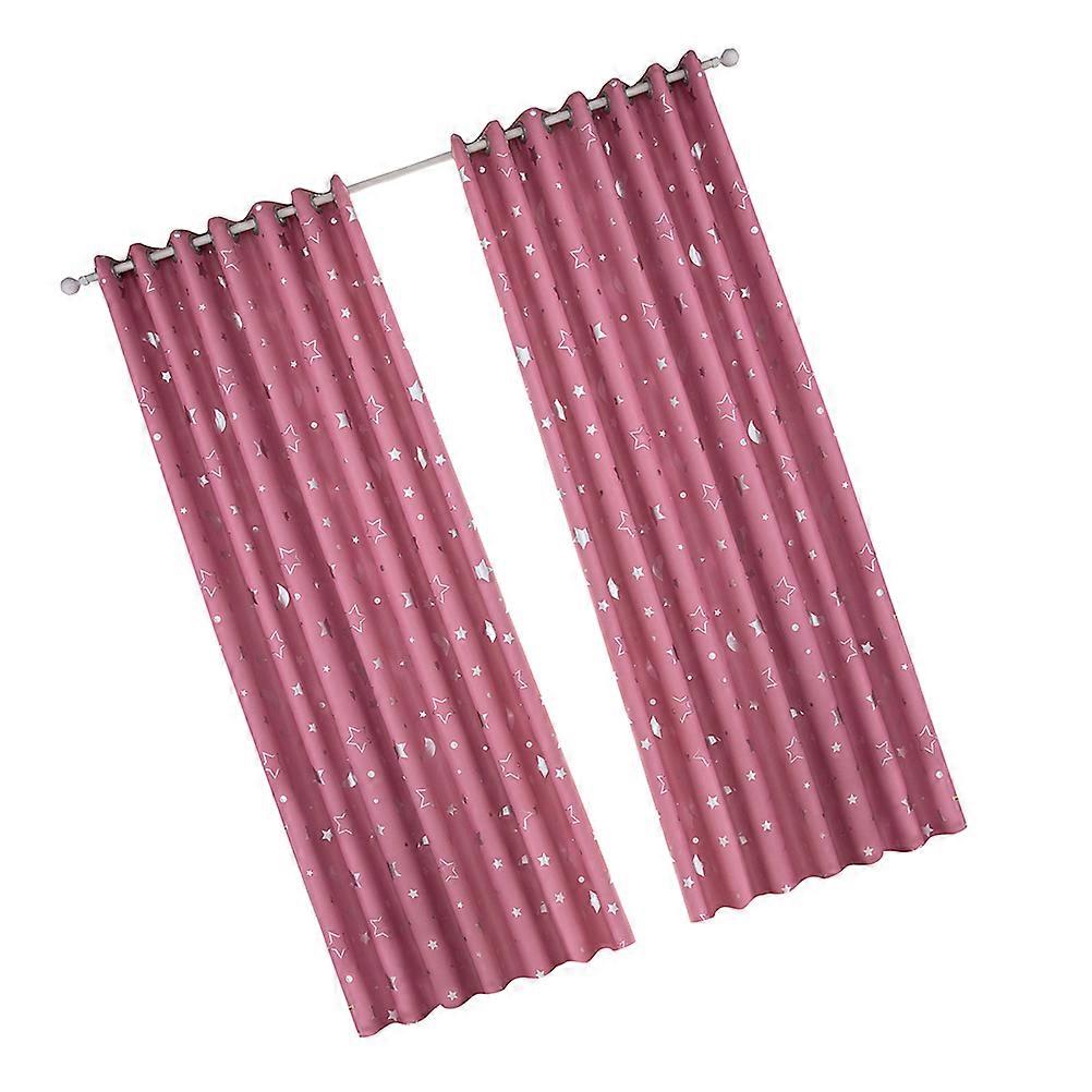 Pink Silver Stars Moon Window Curtain for Shading Made of Polyester with Heat Insulation and Punching Design 100x130cm