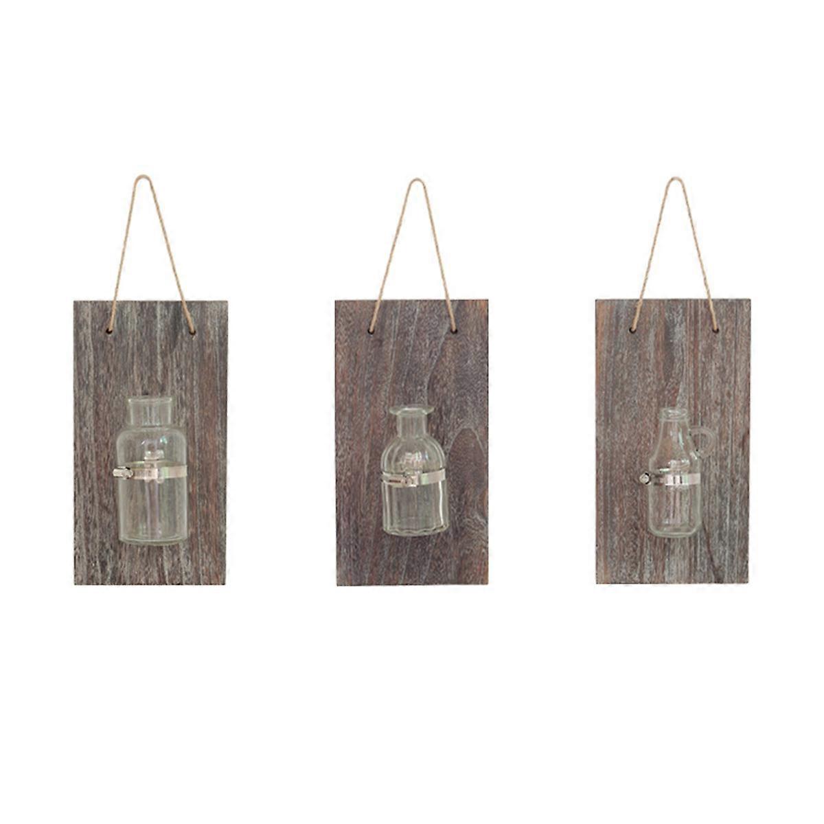 Creative Wall Vase for Hydroponic Planting in Dark Grey Wood and Glass Home Decoration Suitable for Decor 7.5 Inches