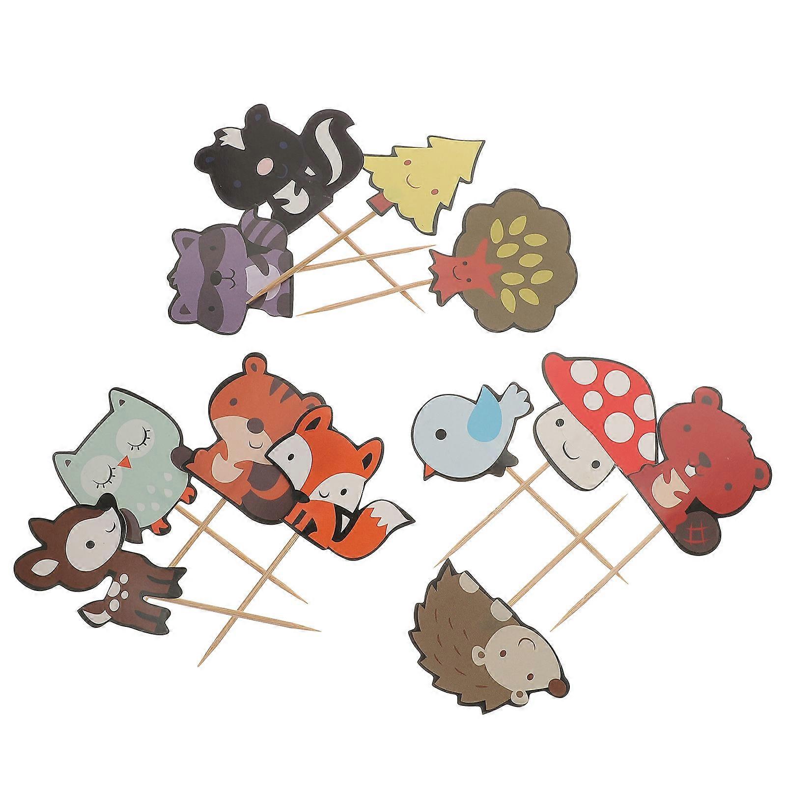 Animal Cake Toppers Cupcake Decoration Birthday Party Supplies Assorted Color 8.5x5.4cm Cartoon Style 60Pcs