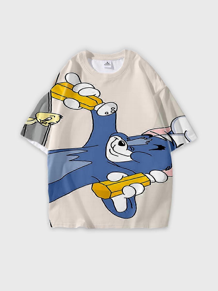 T-shirt round neck Cartoon Pattern loose short sleeve D2127