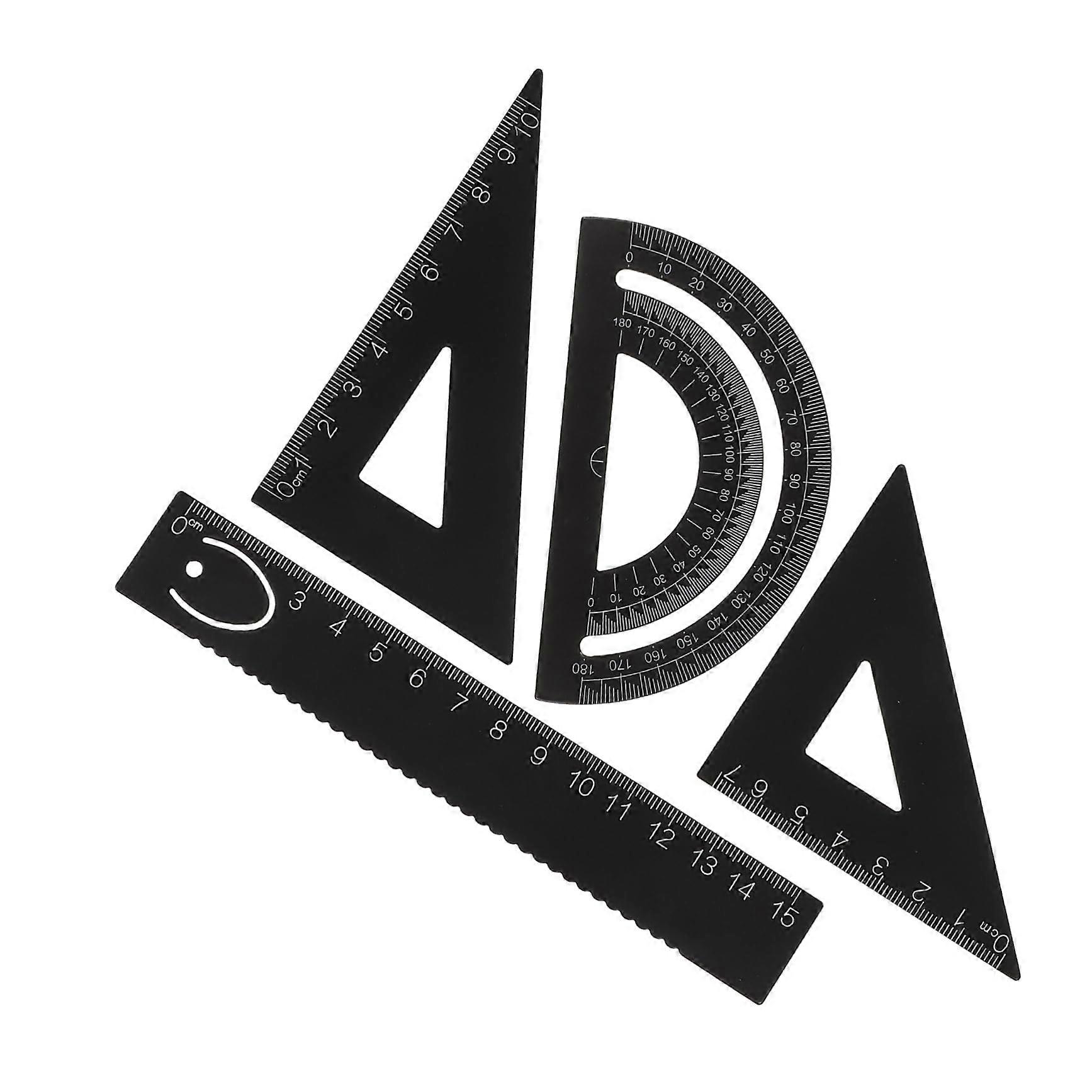 Geometry Set Ruler Kit for School Supplies, Metal Multifunctional Drawing Ruler, Black Office and Math Stationery