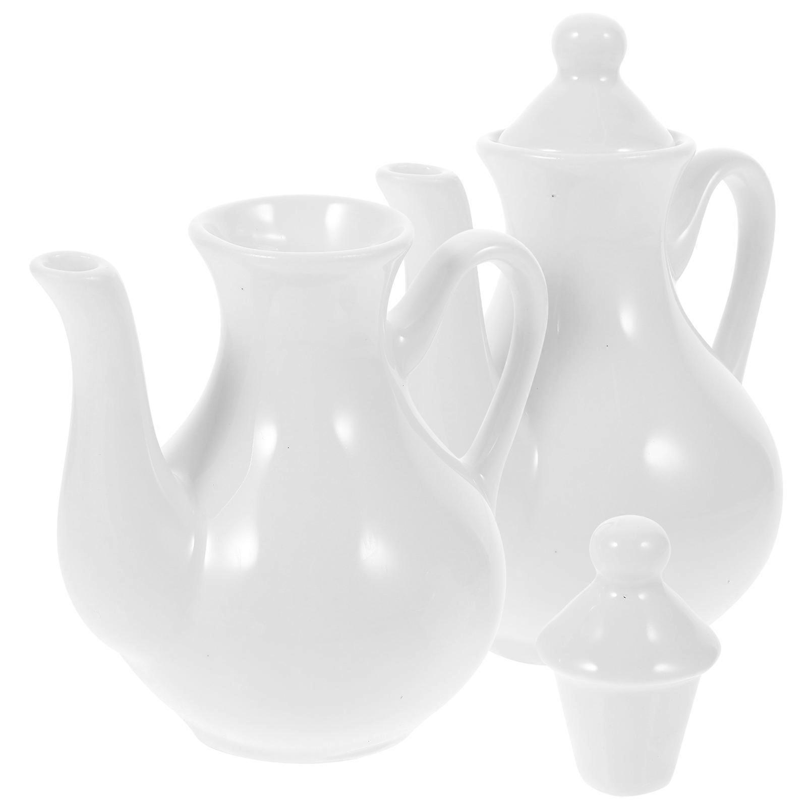 White Ceramic 2Pcs Seasoning Jar Multi-Function Condiment Dispenser