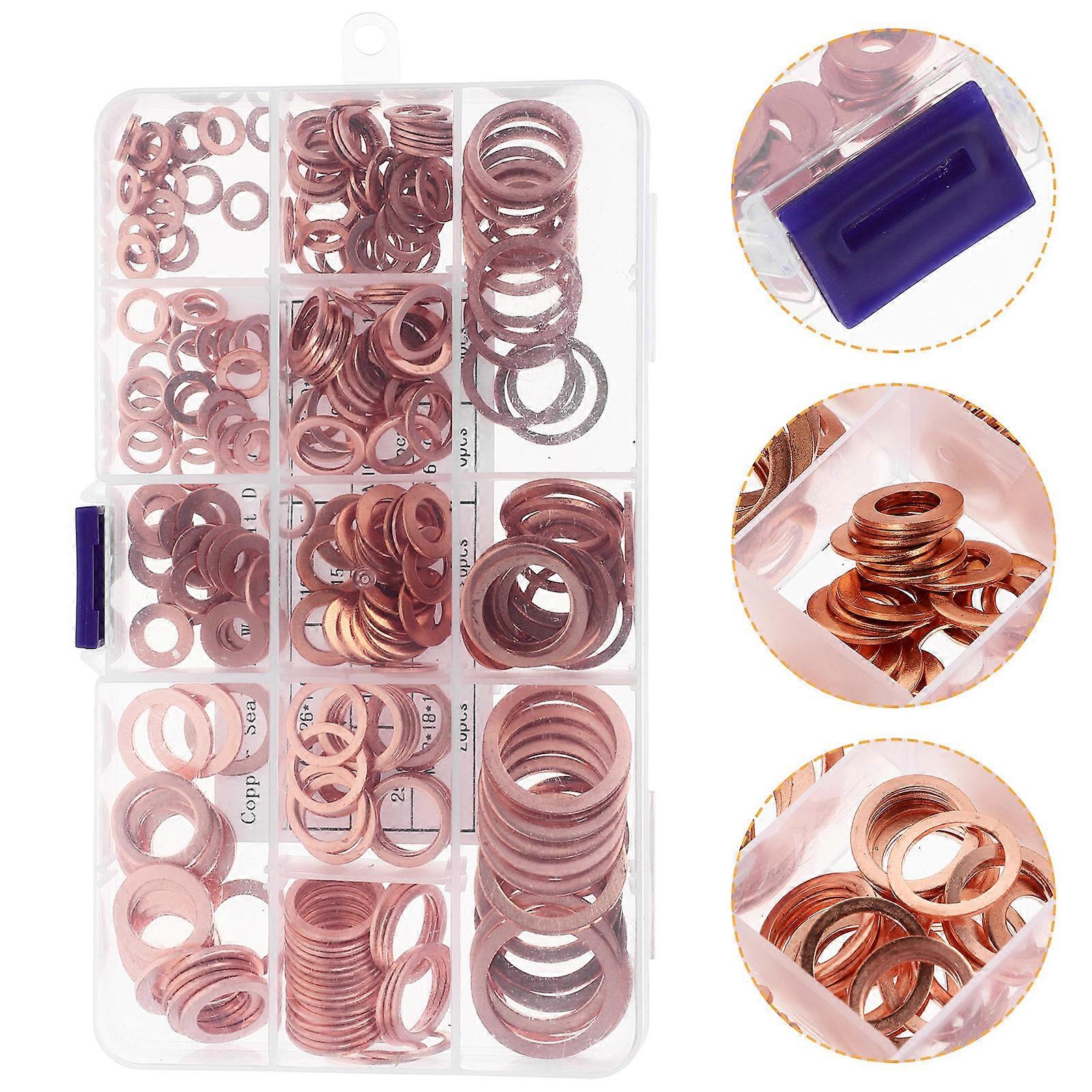 Crush Washer Assortment 280Pcs Suitable For Automotive Plumbers Industrial Users Round Shape Copper Material Sealing Function