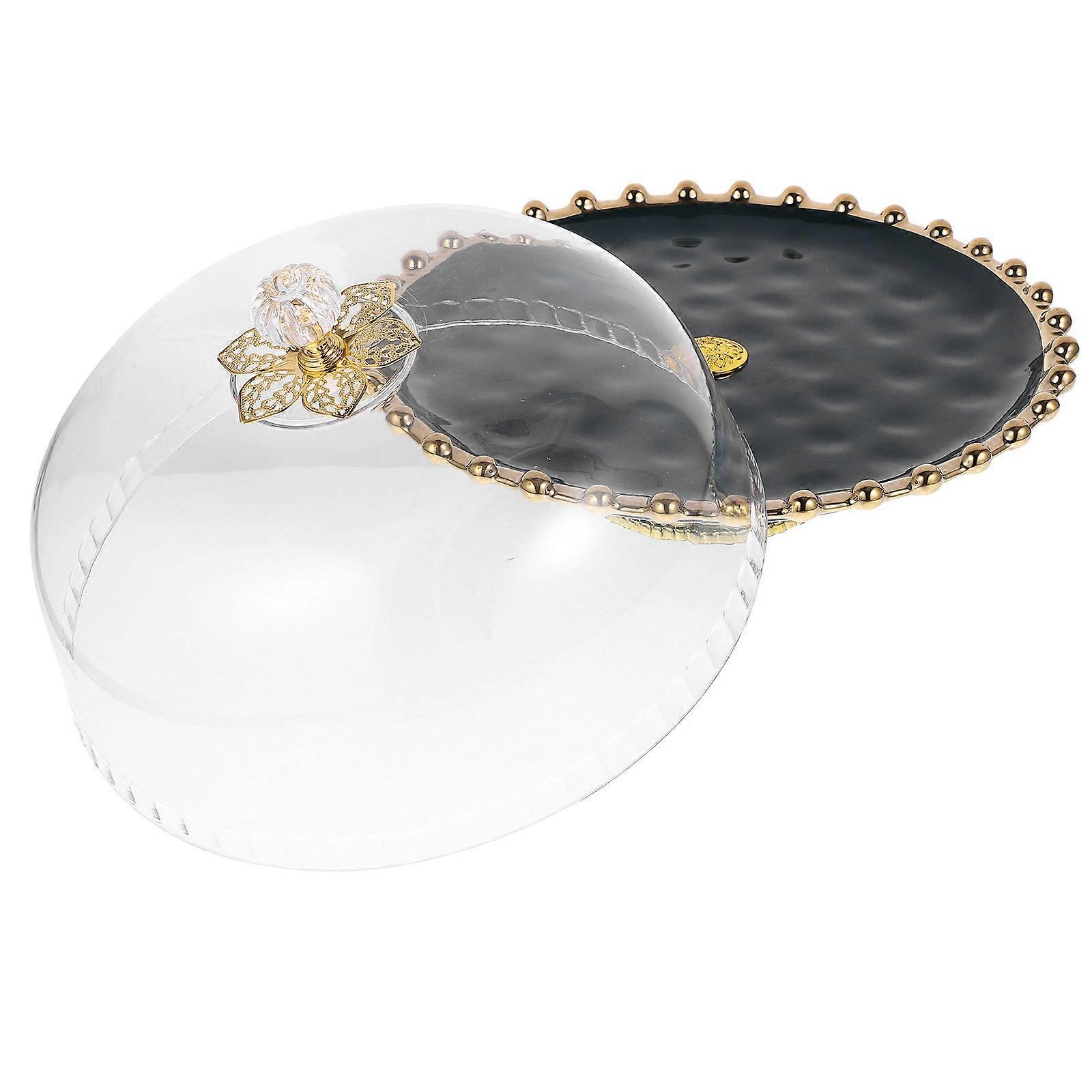 Dark Green Cake Tray with Transparent Cover for Home Use Made of Ceramic and PC 7.87 Inches