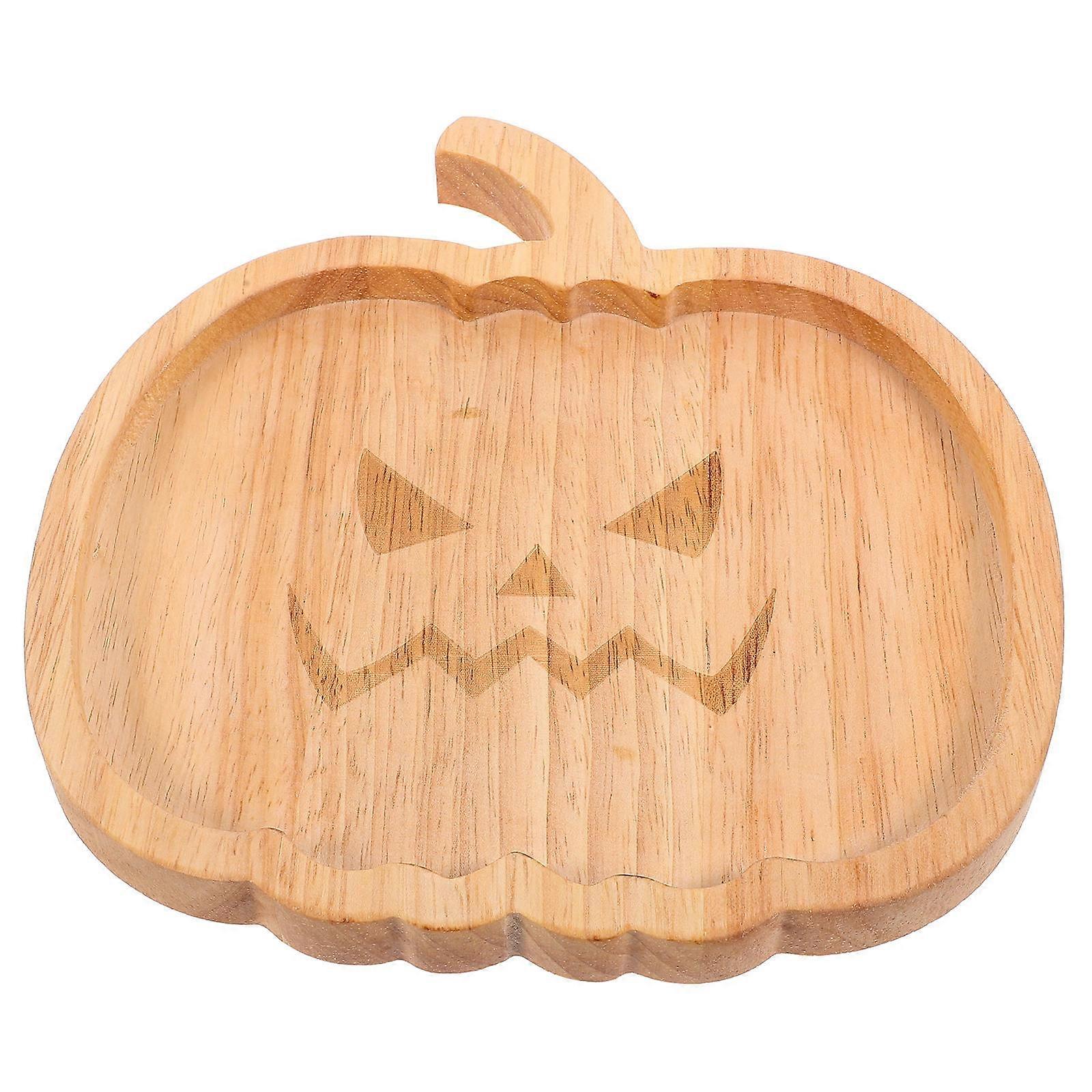 Khaki Wooden Halloween Plate for Snacks Storage and Food Serving Ideal for Parties and Picnics 12 in