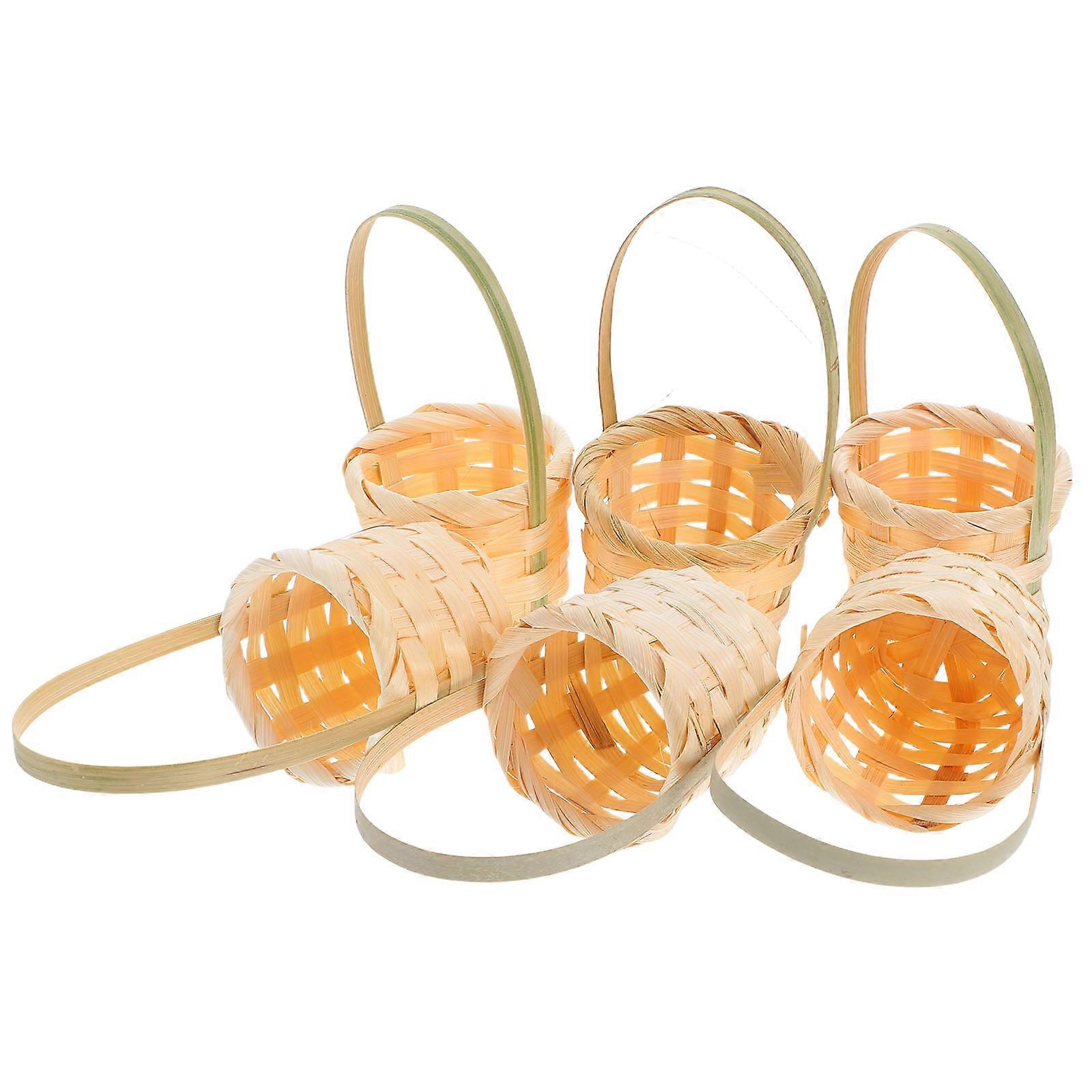 Mini Picnic Basket Set of 6 Durable Handwoven Bamboo Baskets for Storage Light Brown Compact Design