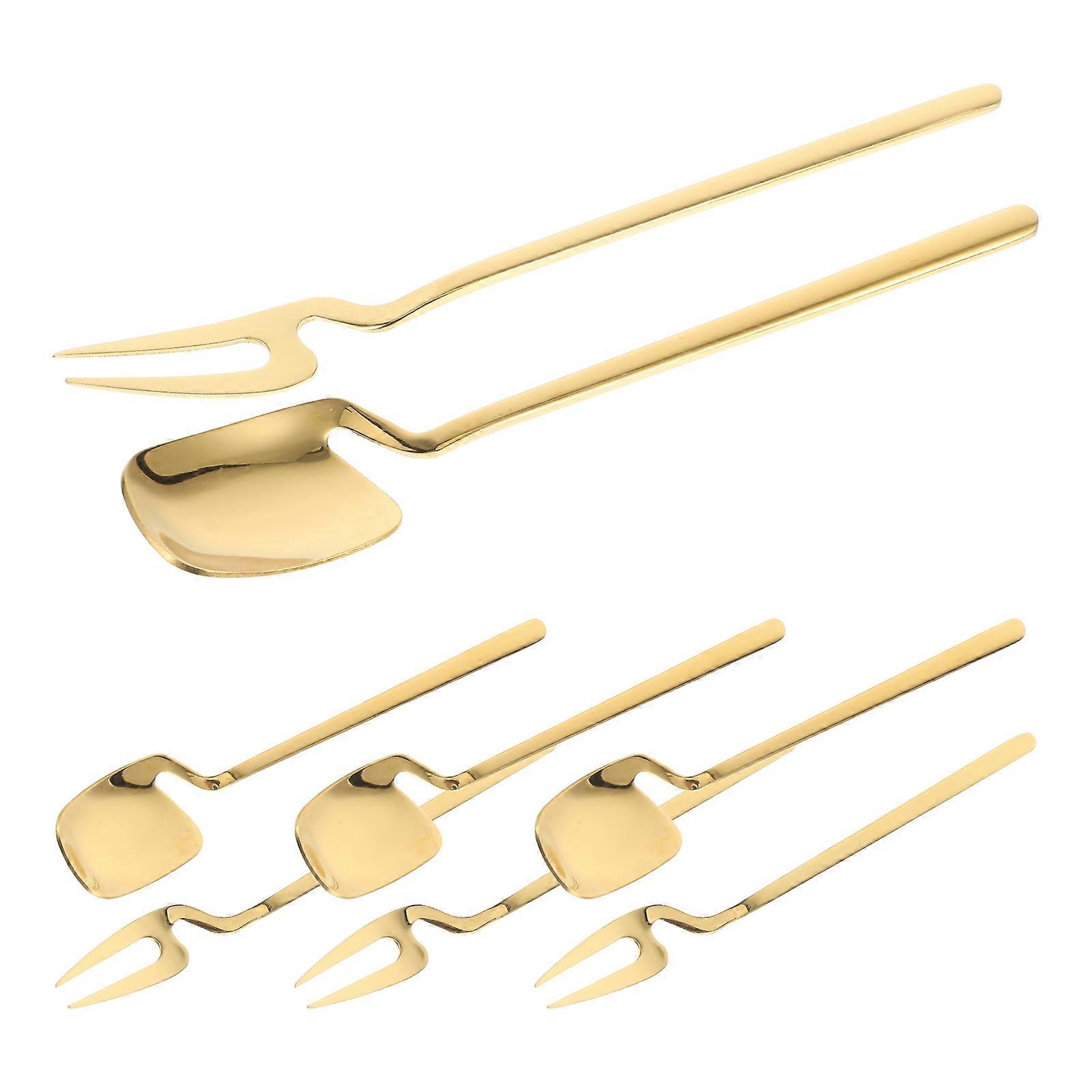 1 Set Stainless Steel Fruit Spoons and Forks Small Spoon and Fork for Desserts Appetizers and Stirring