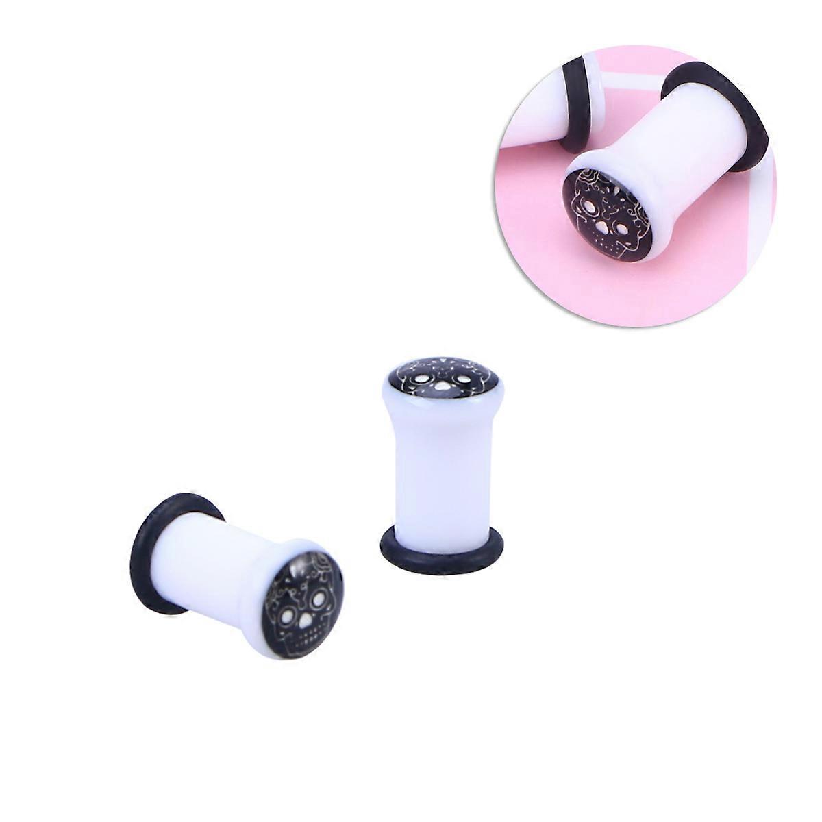 Luminous Body Piercing Skull Head Fashionable Ear Tunnel Plugs Silver 12mm 1Pair