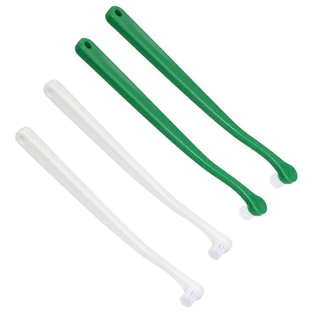 4pcs Long Handle Pet Toothbrush for Care of Kittens and Puppies Green & White