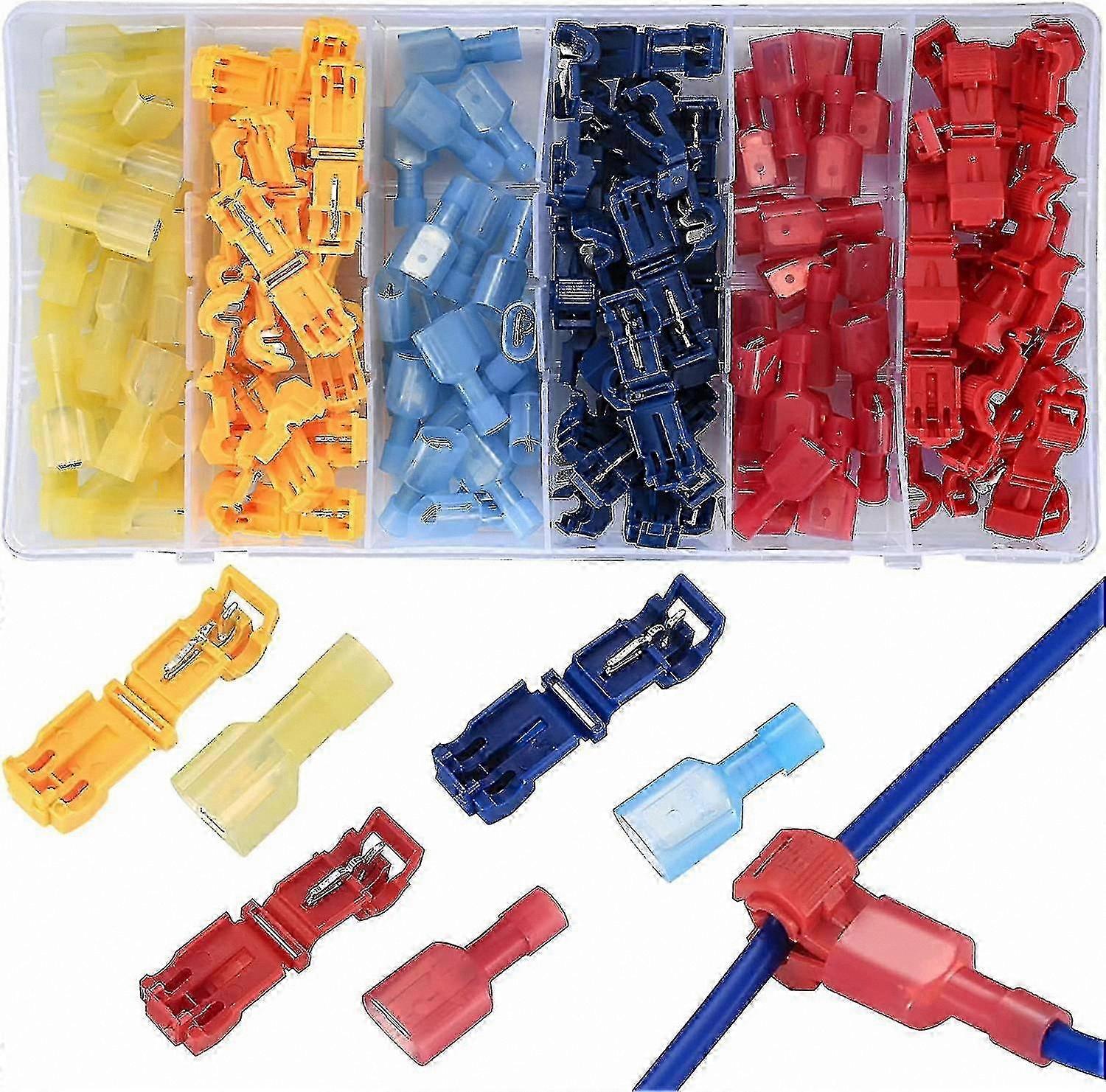 120Pcs Crimping Connectors Kit, T-Tap and Flat Plug Quick Splice Terminals Set for Electrical Wire Connections