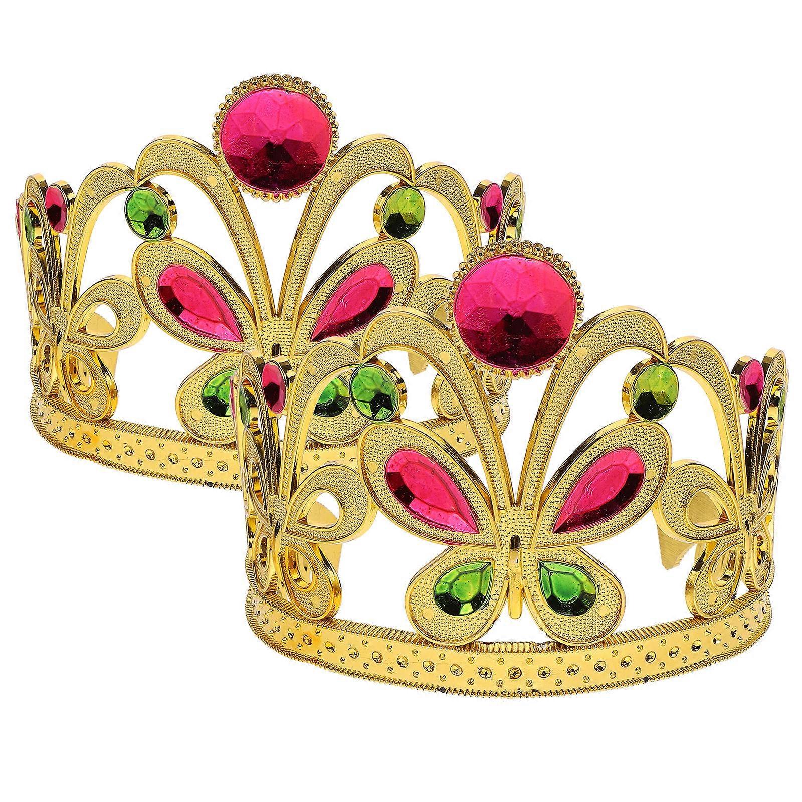 Adorable Multi Colored Rhinestone Girls Crown for Costumes Parties and Home Use 2pcs Set