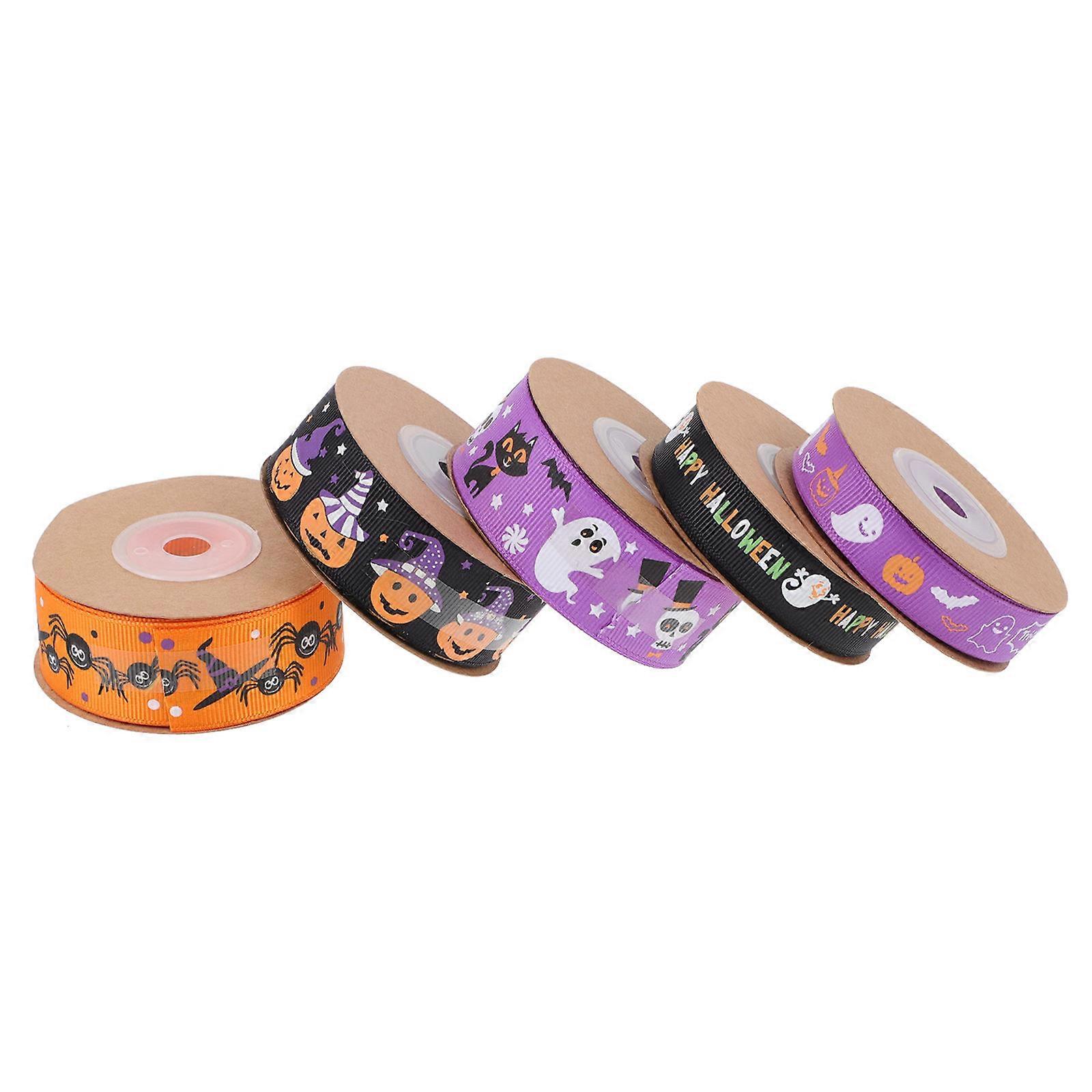 Assorted Color Wrapping Ribbons For Halloween Gift Decorations Classic Design 5 Rolls