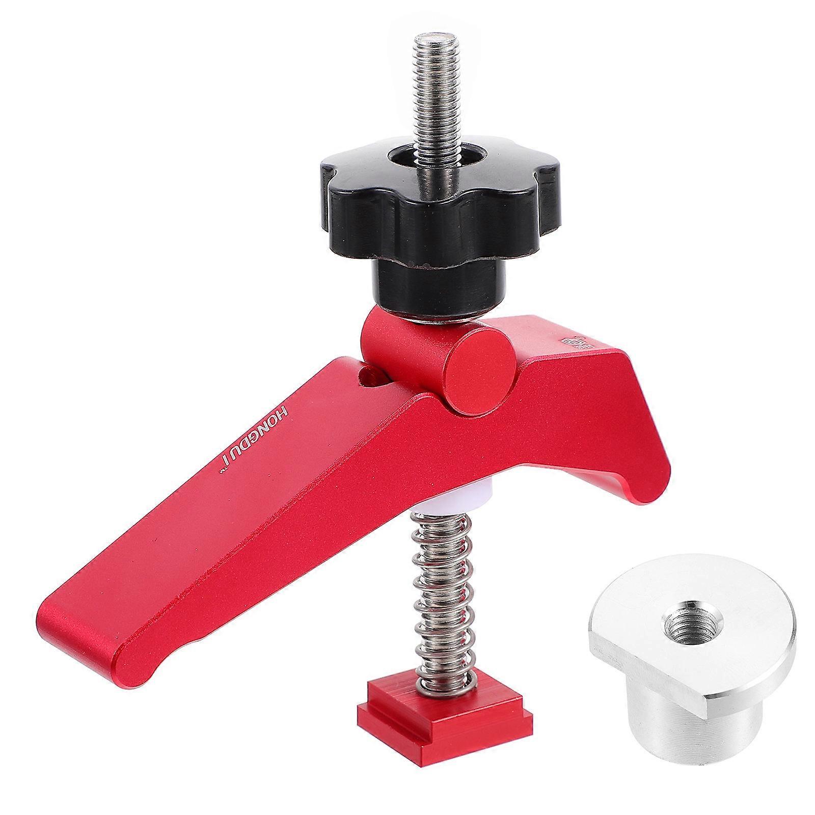 Aluminum Alloy T Track Clamp Woodworking Hold Down Tool for Routers CNC Drill Table Panels Jigs with Smooth Round Bars Red
