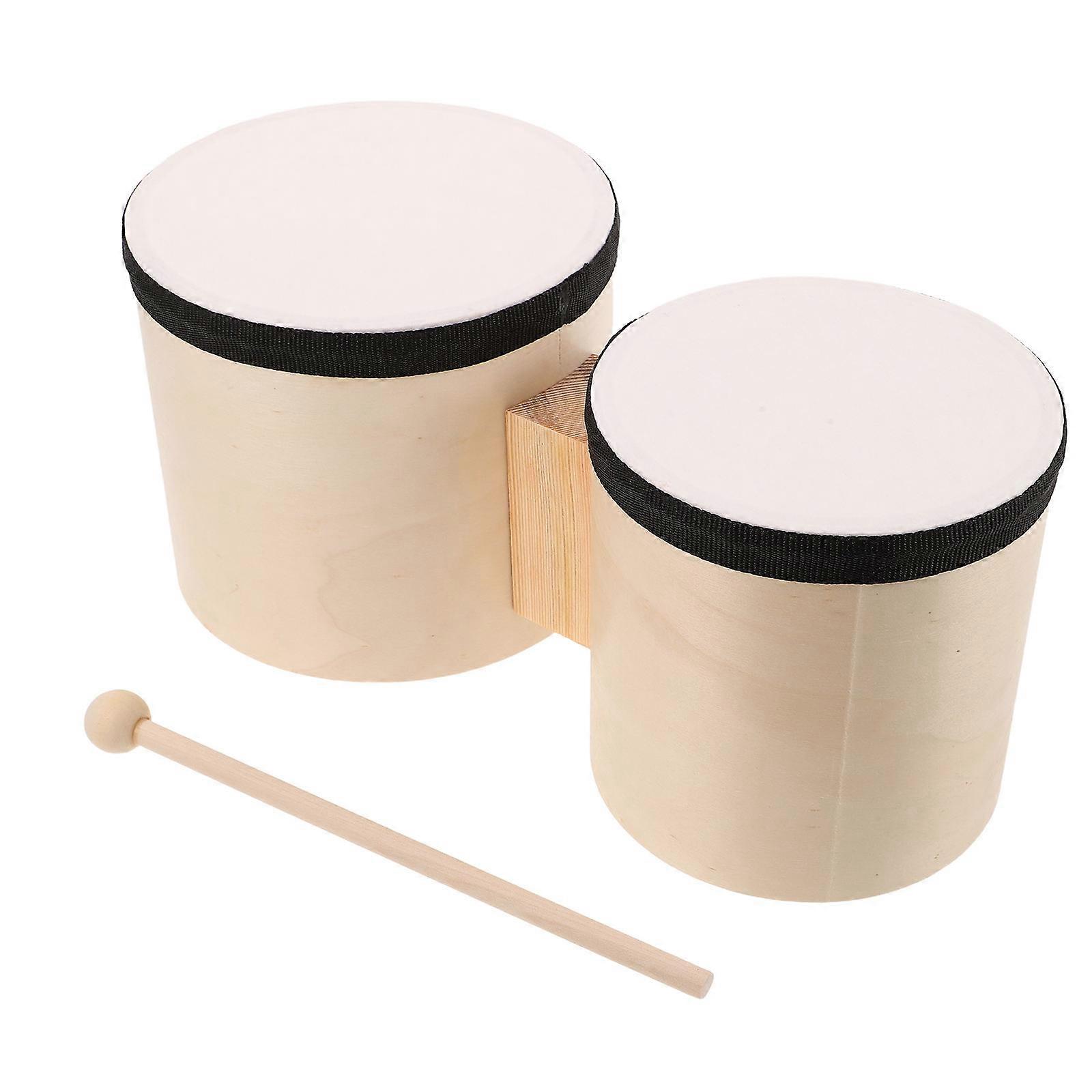 Lightweight Wooden Bongos Drum with Heads, Hand Percussion Instrument with Wood Sticks for Beginners, Outdoor Music Learning and Practice