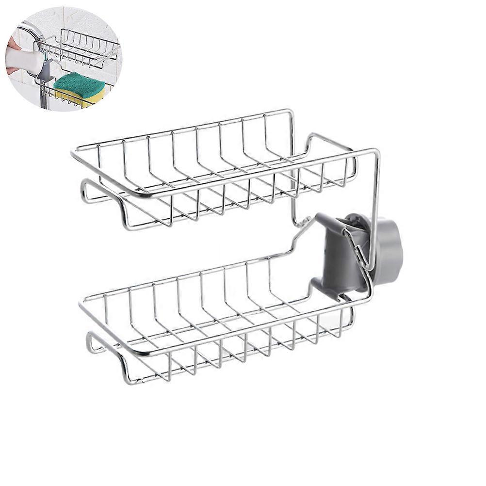 Stainless Steel Faucet Storage Rack Double Layer Sink Sponge Drain Organizer 1 Set Dishcloth Holder