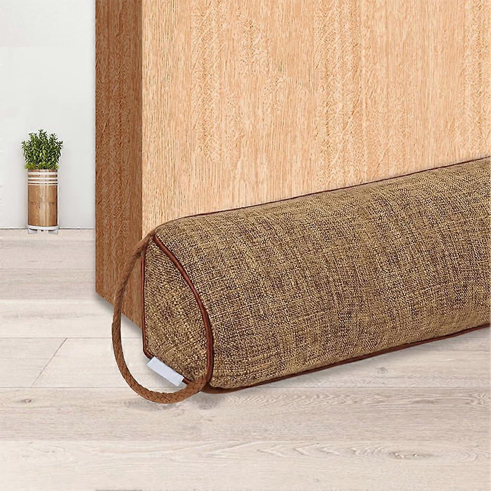 Triangular door draft stopper, weighted draft blocker, door sealing stopper, sound blocker and windproof, with pull ring, machine washable (brown)