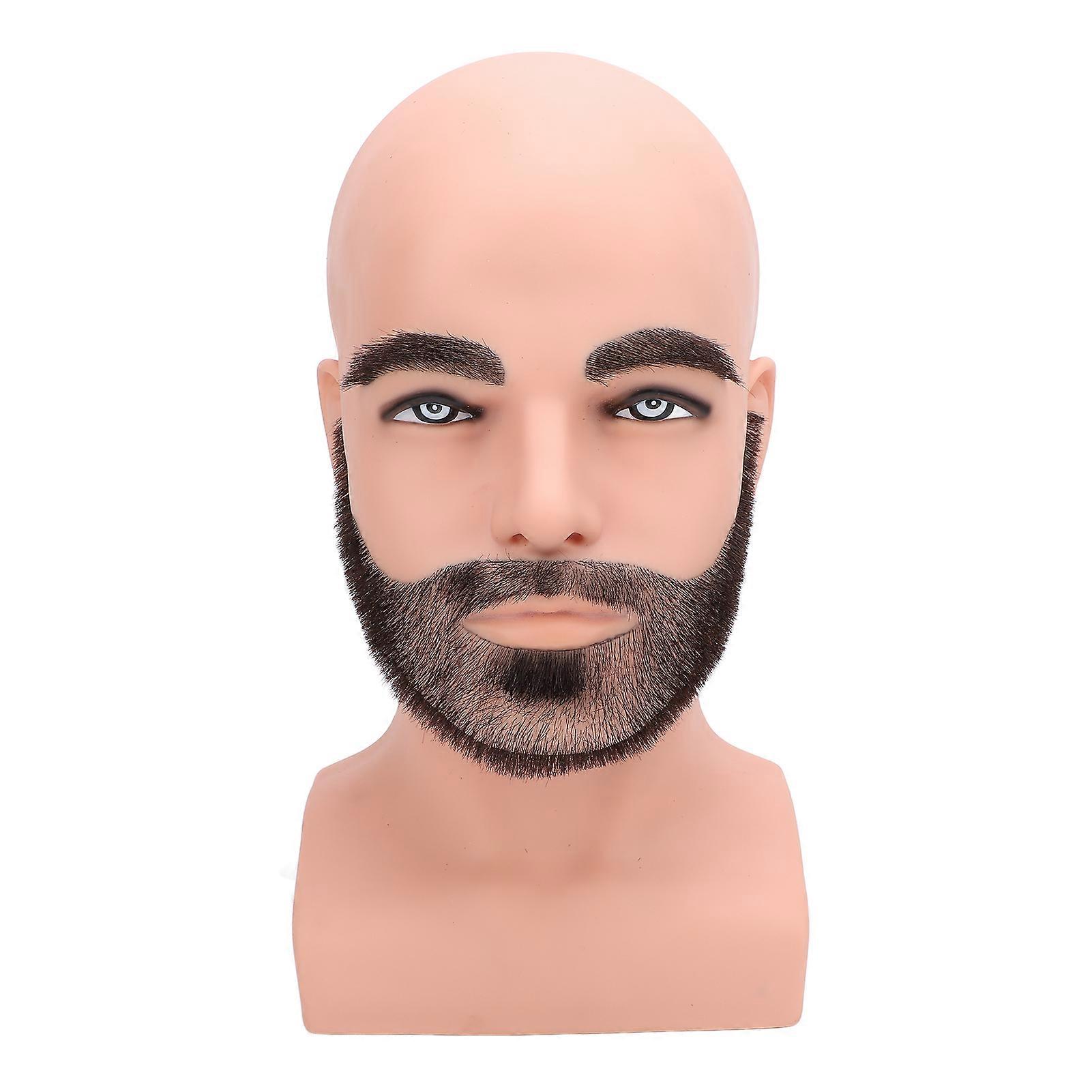 Male Bald Mannequin Head with Full Beard Eyebrows Resin PVC Realistic Barber Practice Bald Head