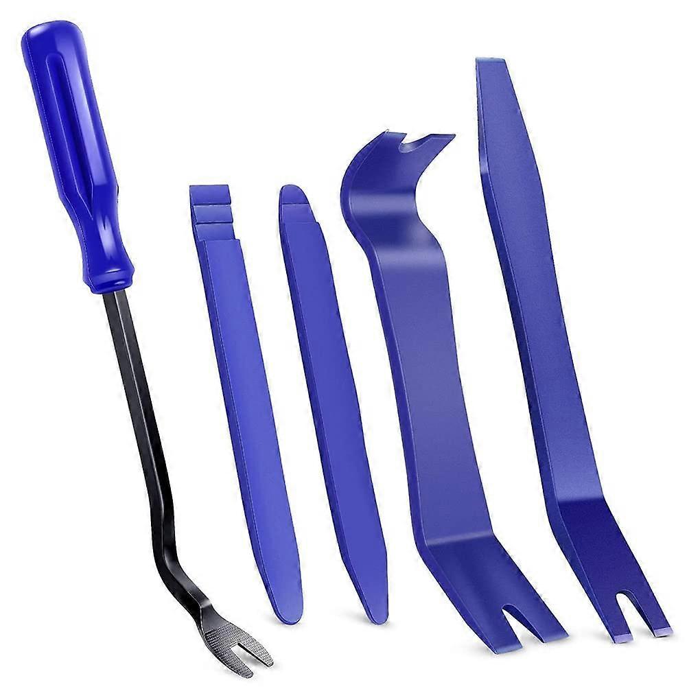 5piece plastic car dismantling tool set, car radio door clip, panel trim, dash, audio removal, installer, lever set, refit set, blue