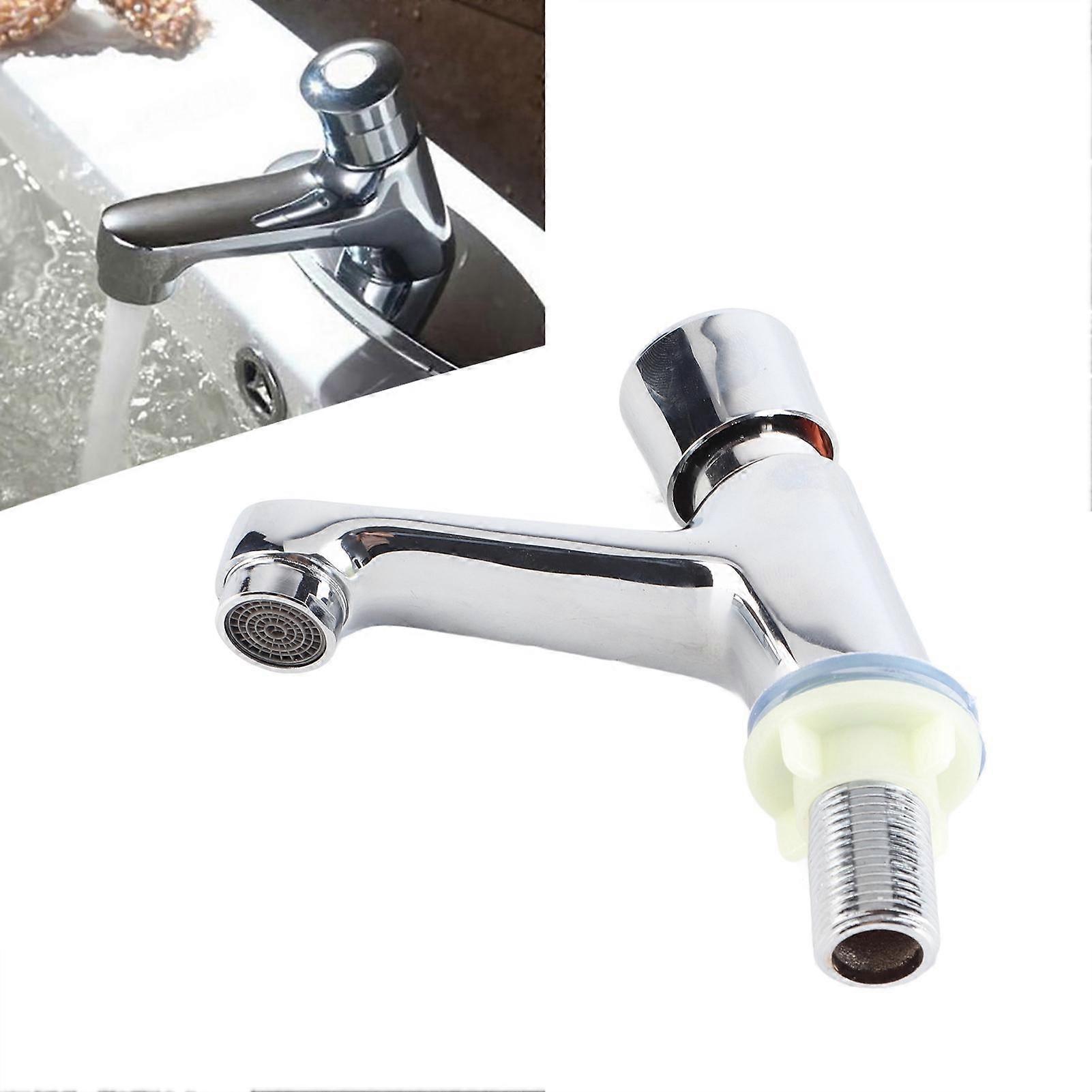 Public Ktchen Bathroom Chrome Plated Self Closing Water Saving Time Delay Basin Sink Tap Faucet