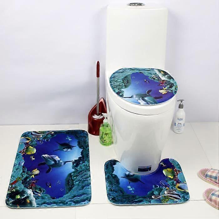 DAN SPEED Bathroom Mats - Set of 3 - Underwater World Print - Non-Slip - Blue