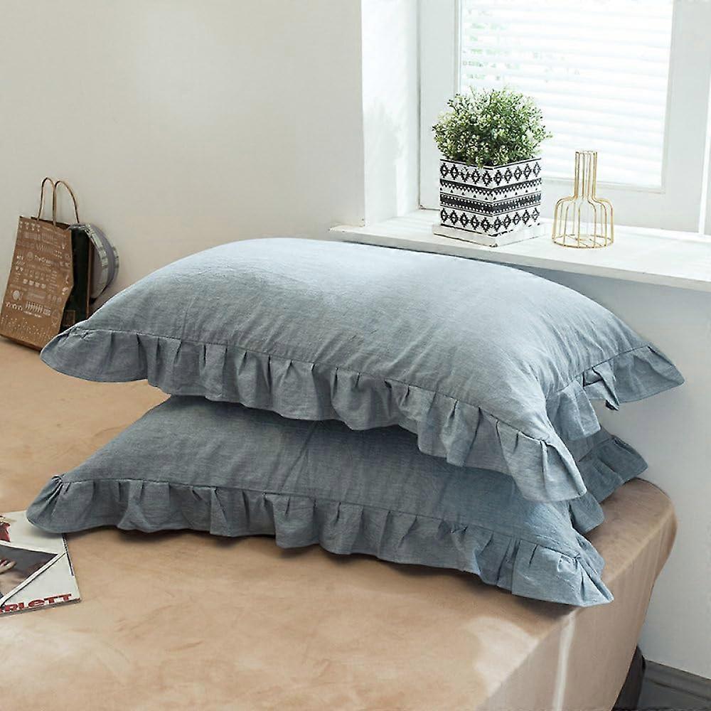 Soft Plaid Pillowcase Set 2pcs 48x74cm Washed Cotton Ruffled Design Pillow Covers for Dorm Room Bedding Decor