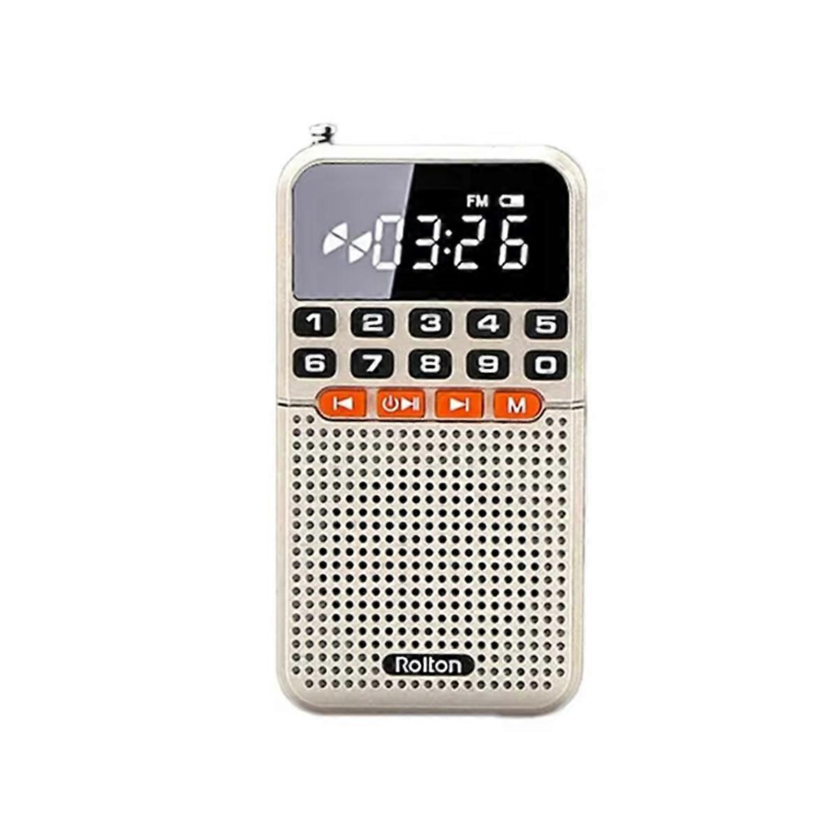 Portable AM/FM Radio with Bluetooth 5.0 TF Card Slot LED Gold