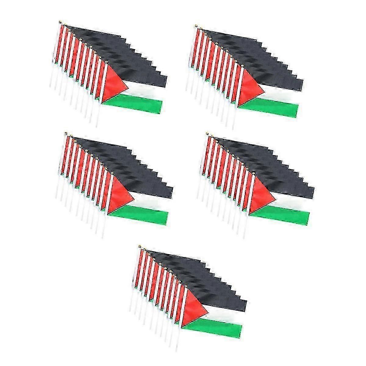 50pcs Palestine Flag Small with Pole - Double Sided Hand Waving Flag