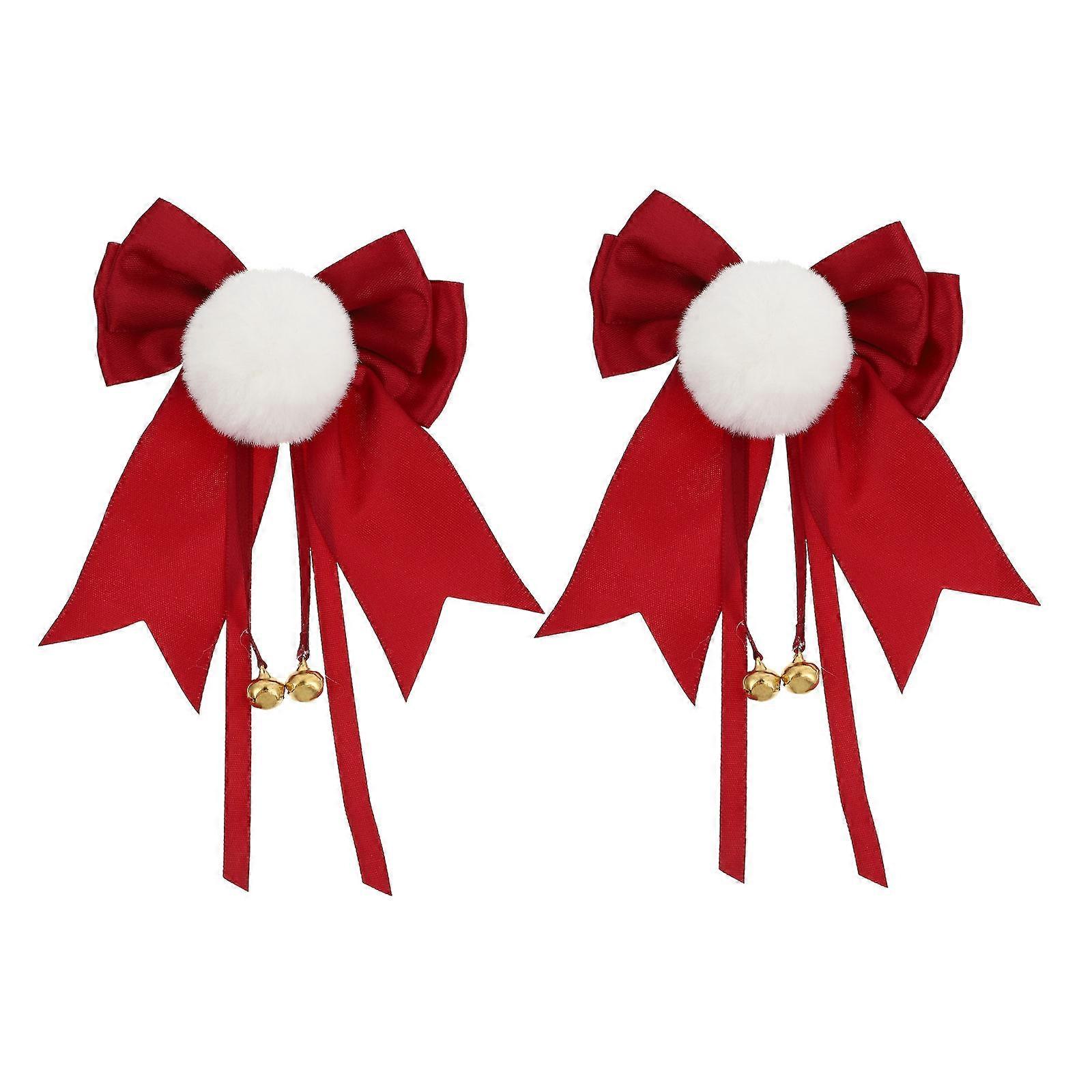 Hair Bow Clip Decorative Hairpin for Women 2Pcs Red Cloth Accessory