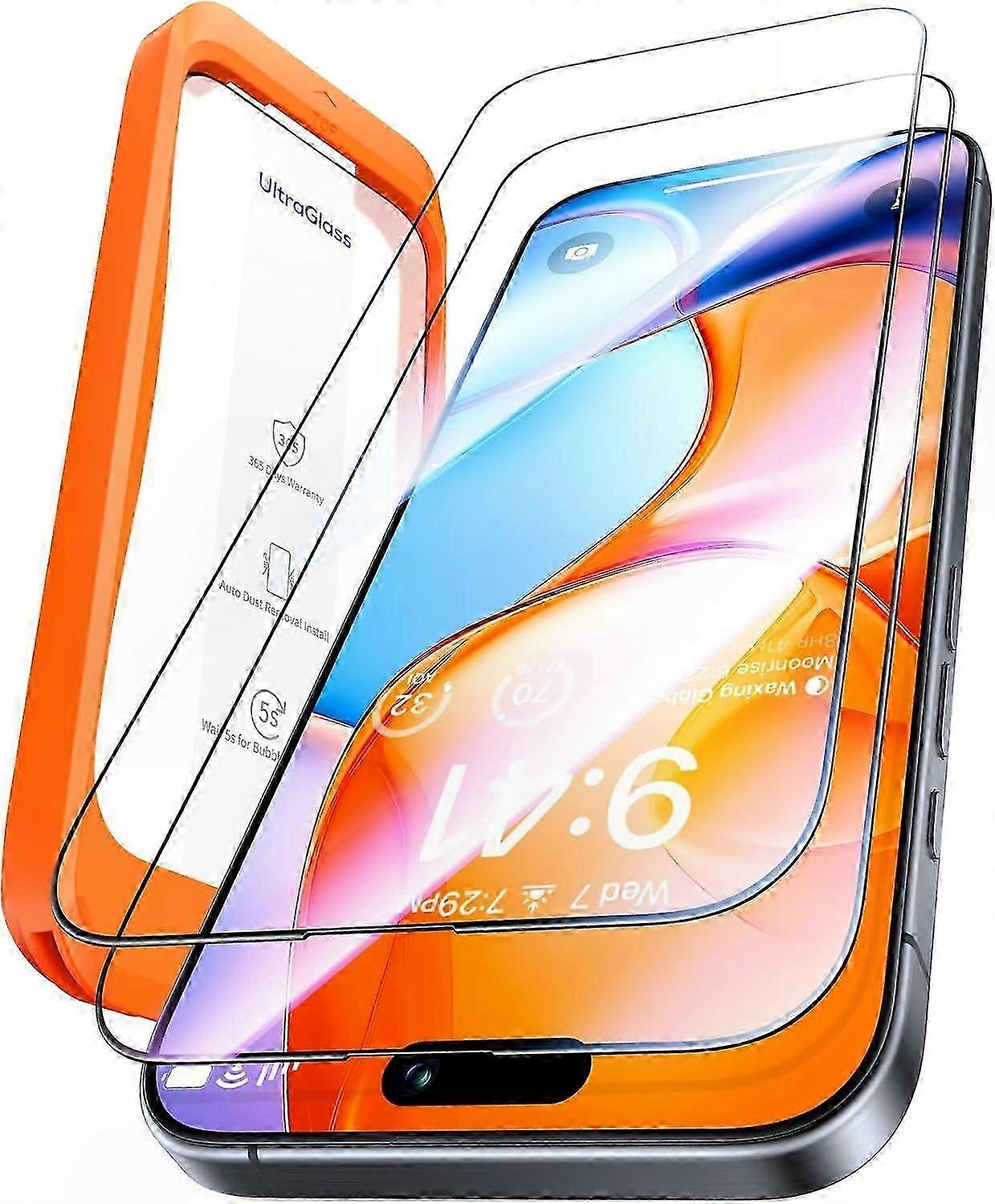 9H+ Tempered Glass Screen Protector for 15 Pro Max 6.7", Full Coverage, Durable, 2 Pack