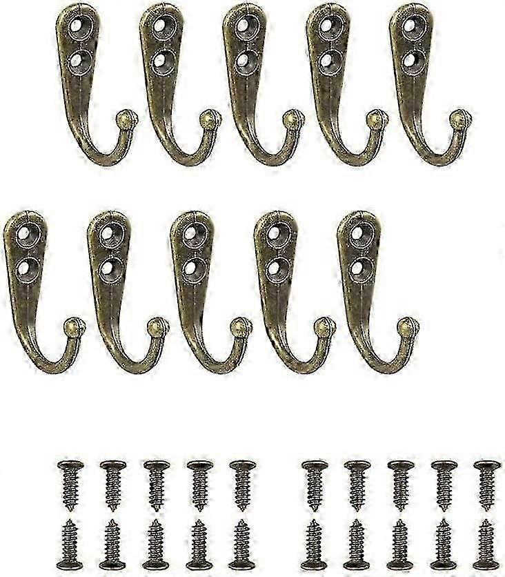 10 Piece Bronze Tone Coat Rack with Single Hooks Fitted with Mounting Screws
