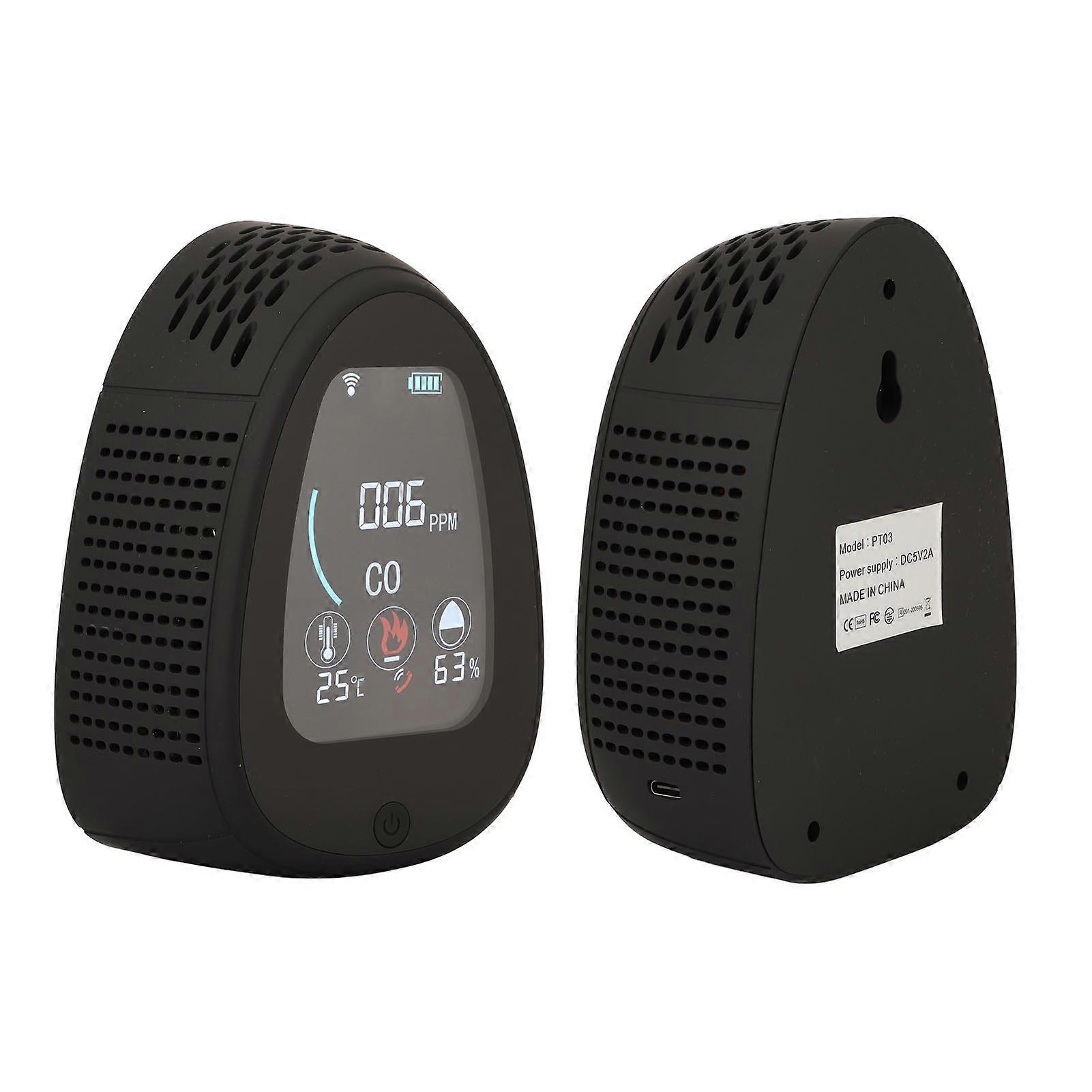 5 in 1 Indoor Air Quality Monitor LCD Screen Environment Humidity Temperature Detector 5V Black