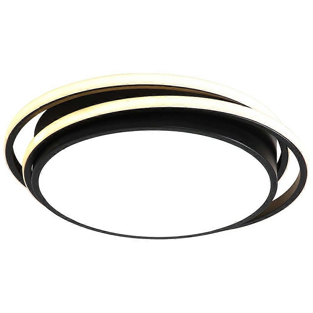 LED Round Flush Mount Ceiling Light Fixture - Ultra Thin Acrylic Shade, Three Color Modes, 50 Cm Black For Coffee Shop