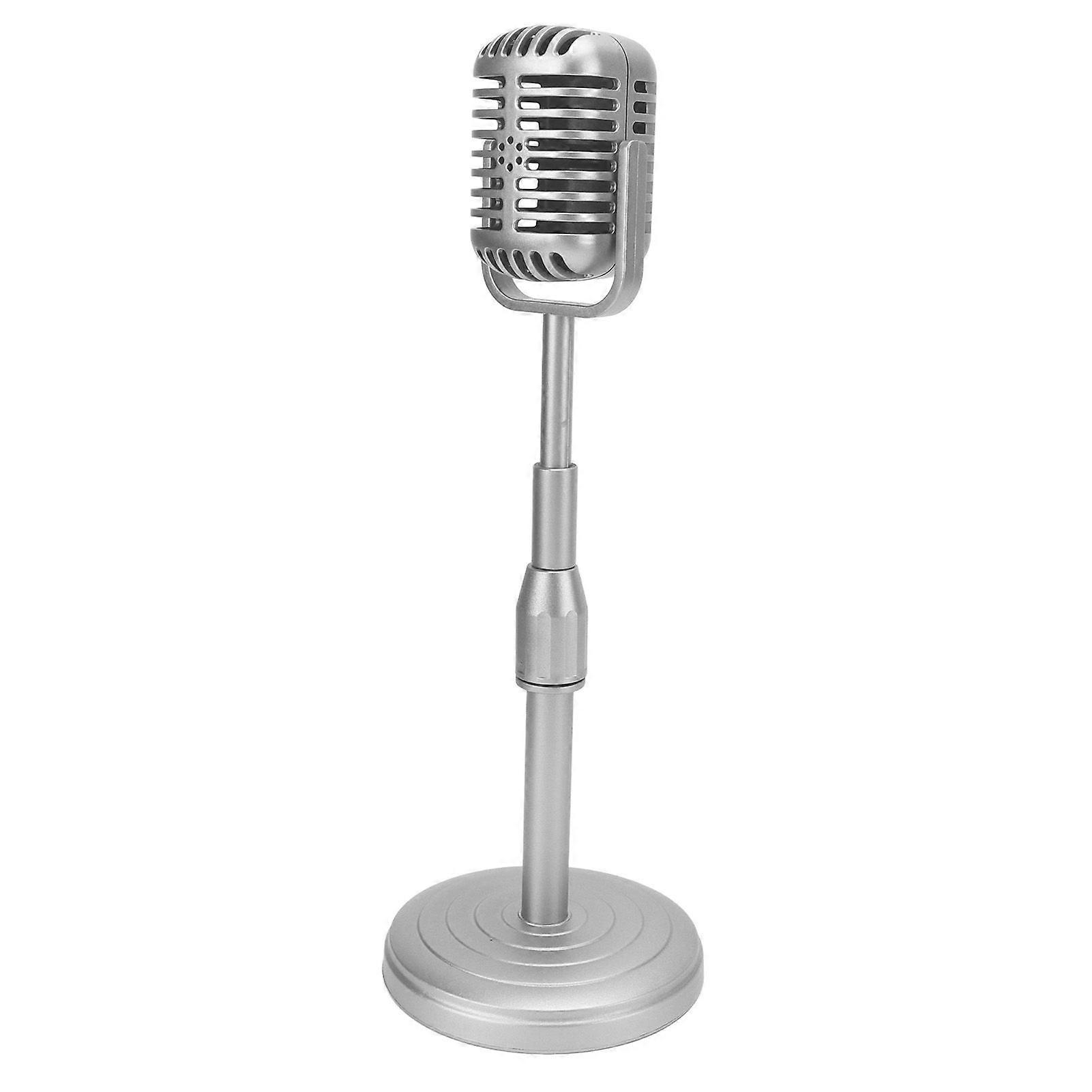Simulation Old Fashioned Microphone Model with Stable Base and Support Rod Retro Style Mic Prop Set for Photography Silver