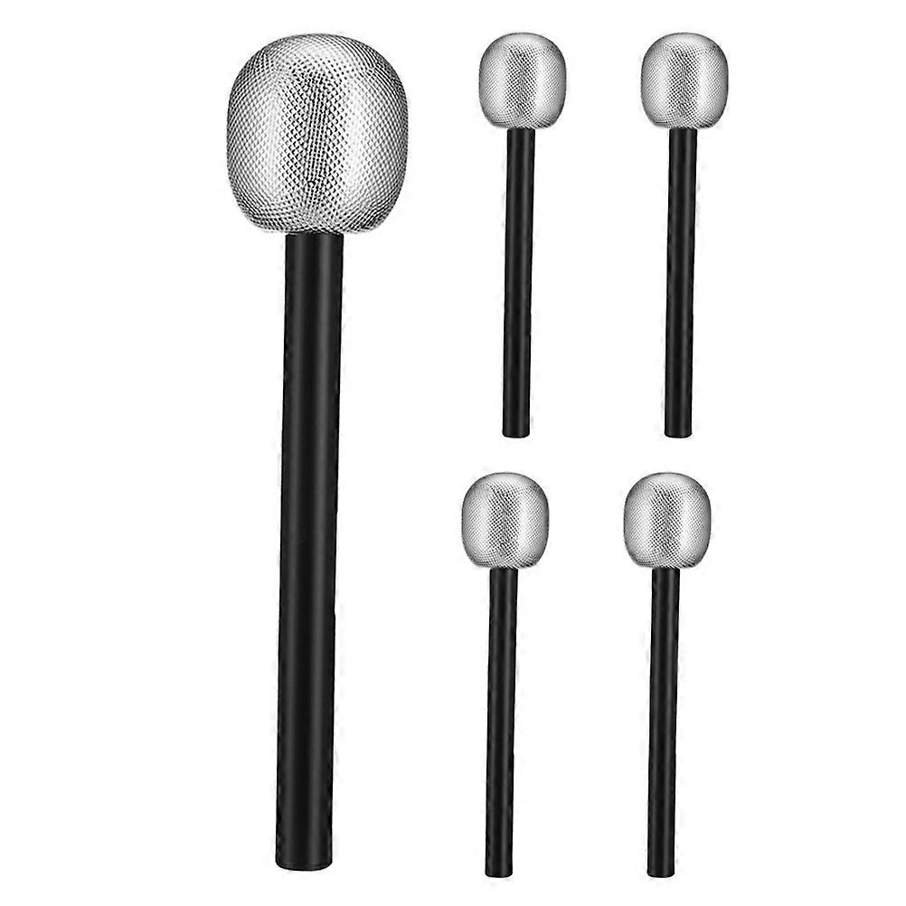 Pretend Microphone Toy Props Cylindrical Realistic Design For Disco Costume Parties Silver 26.00X6.00X3.00CM Party Enhancement 5Pcs