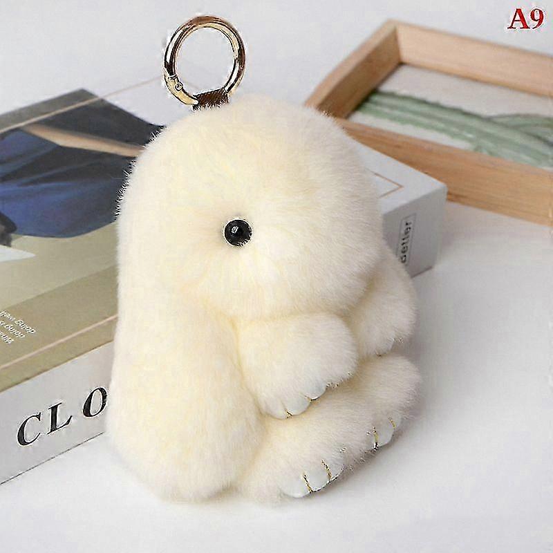 Fluffy Fur Bunny Keychain with Pompon Trinket Ring