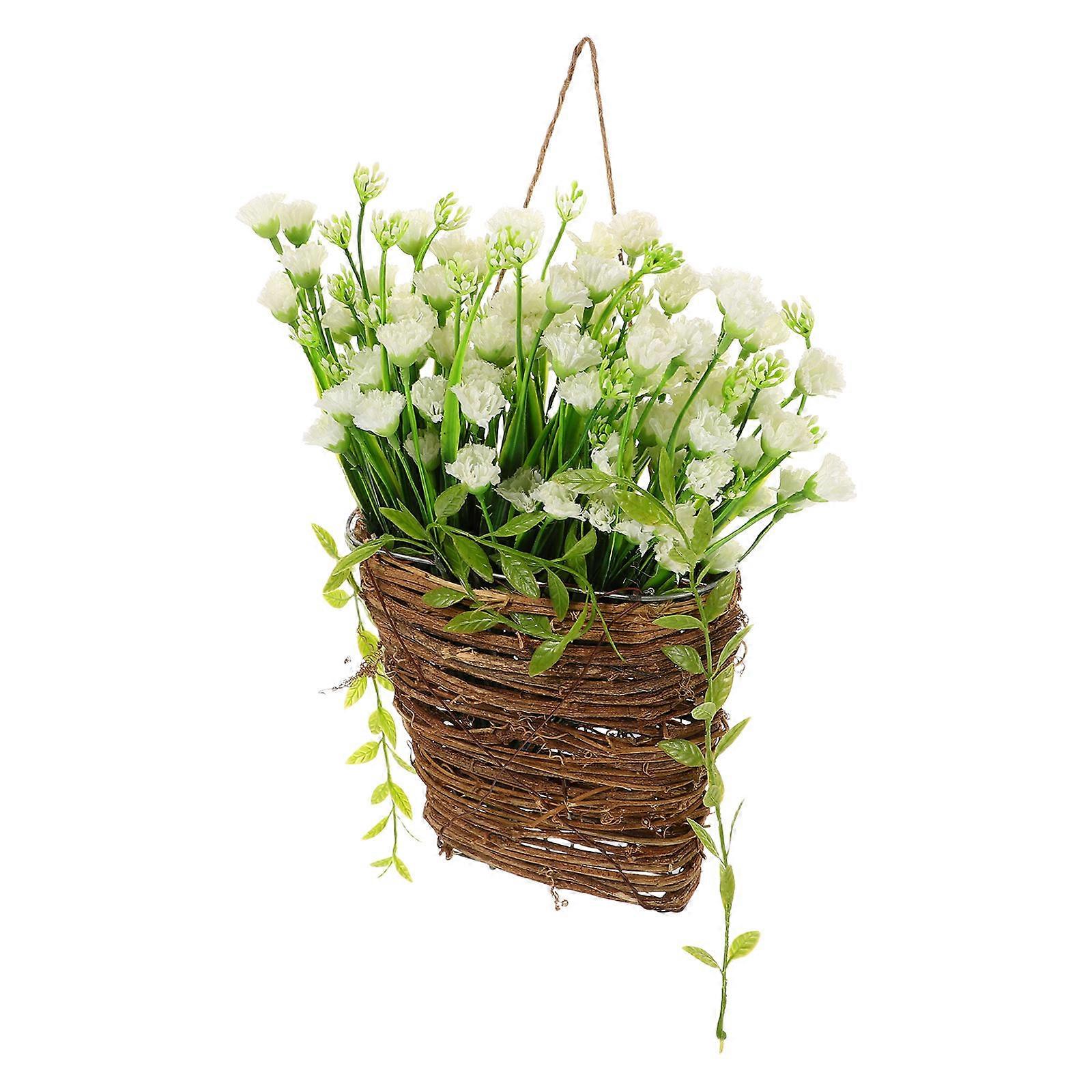 White Round Hanging Flower Basket 2Pcs Outdoor Artificial Flowers For Elegant Front Door And Garden Decoration Low Maintenance Solution