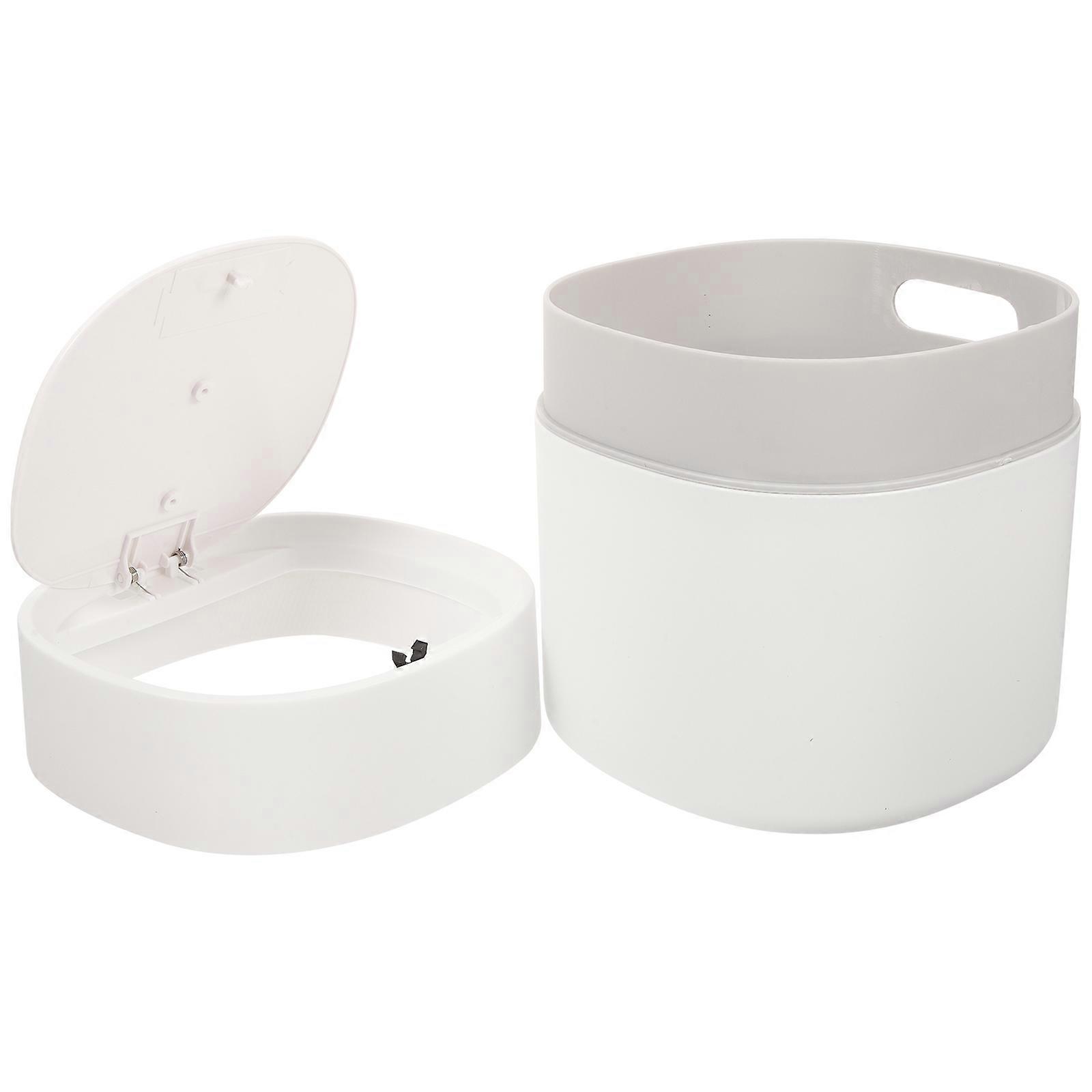 Mini Pressing Cover Garbage Bin White Trash Can For Home Use Square Shape 1Pack