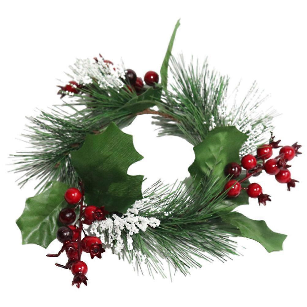 Christmas Candle Ring Decoration with Pine Needle and Berry 5Pcs Set