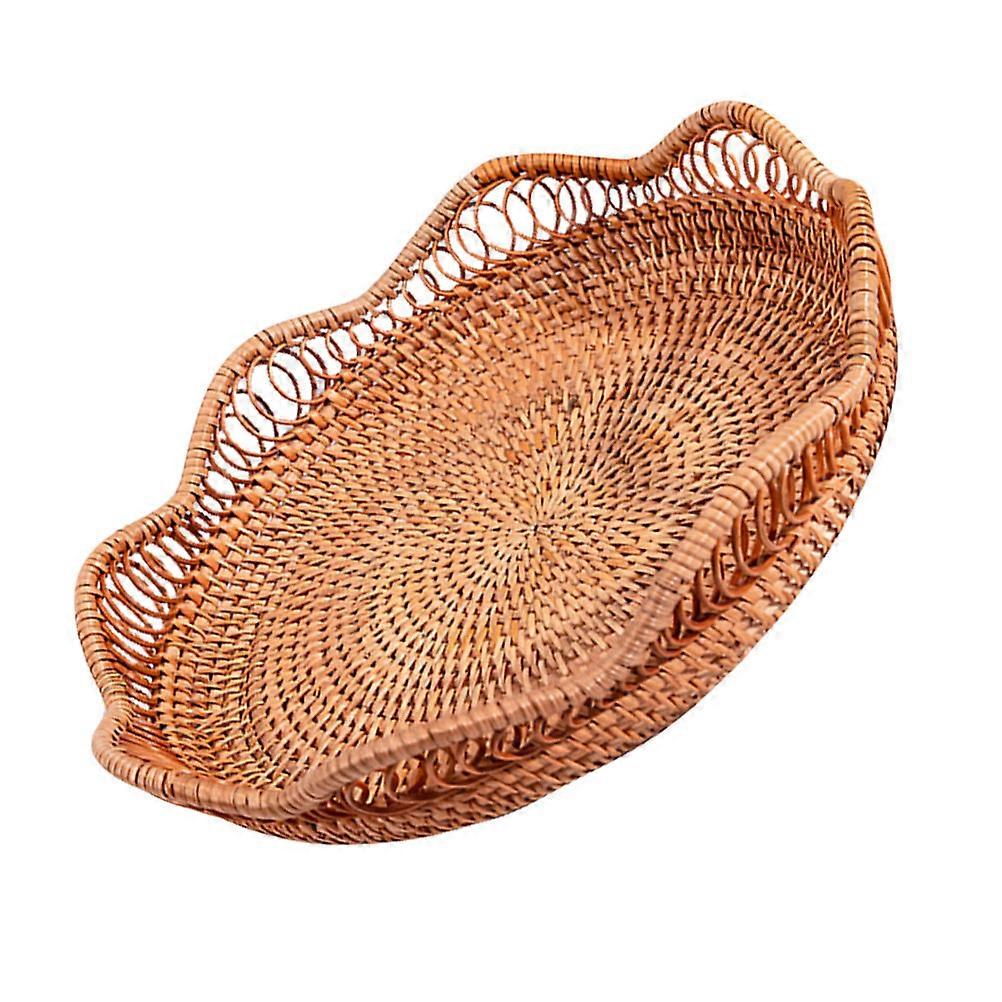 Woven Tray for Storage Light Brown Rattan Fruit Storage Basket for Home