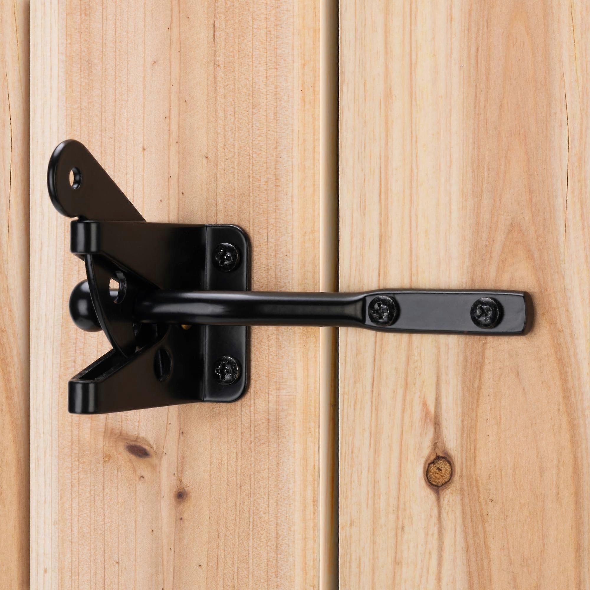 Self Locking Heavy Duty Gate Latch, Automatic Gravity Lever with Longer Fasteners and Pull String, for Wooden Fence, Door, Black