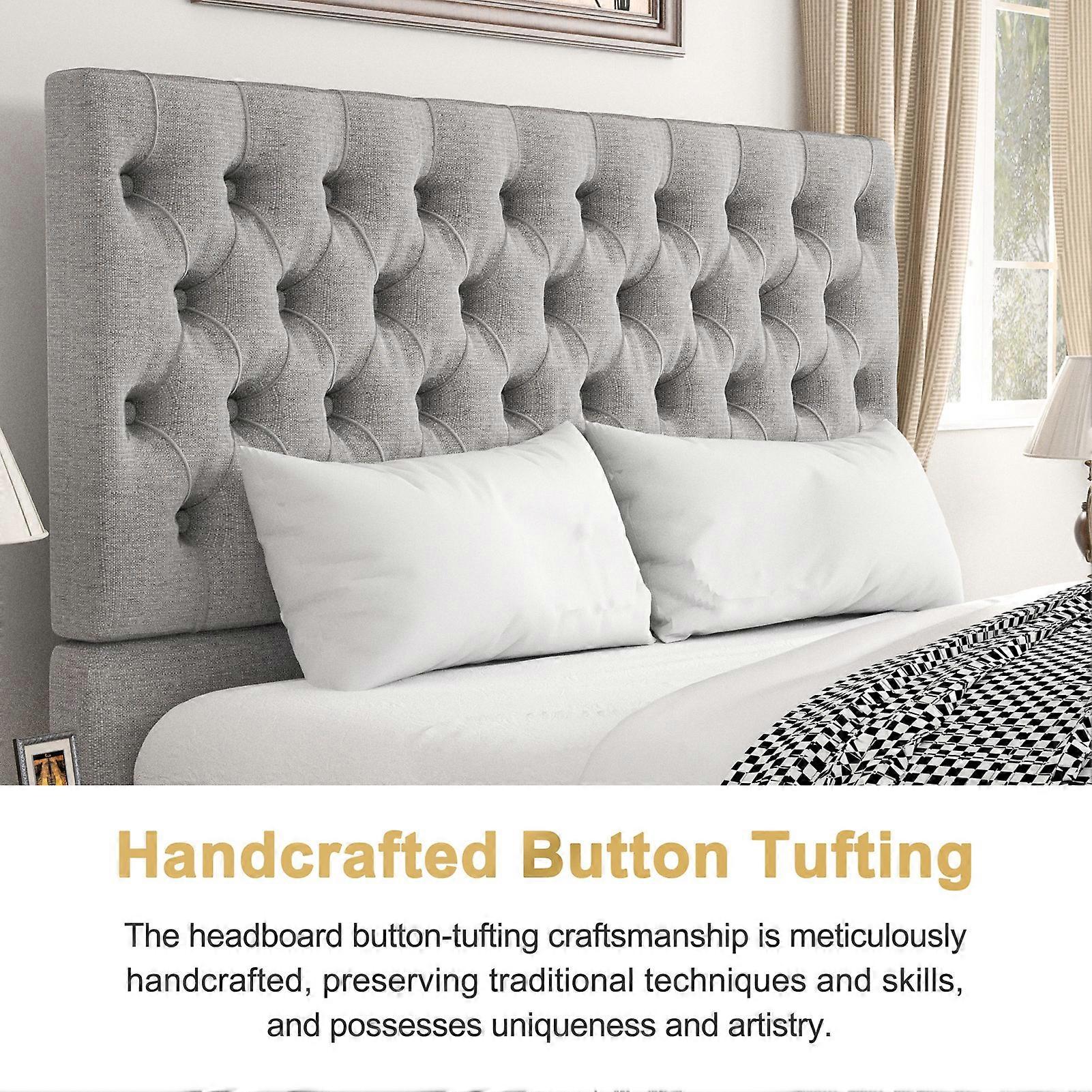 Queen Upholstered Bed Frame 134x212x153cm Solid Wood Slats