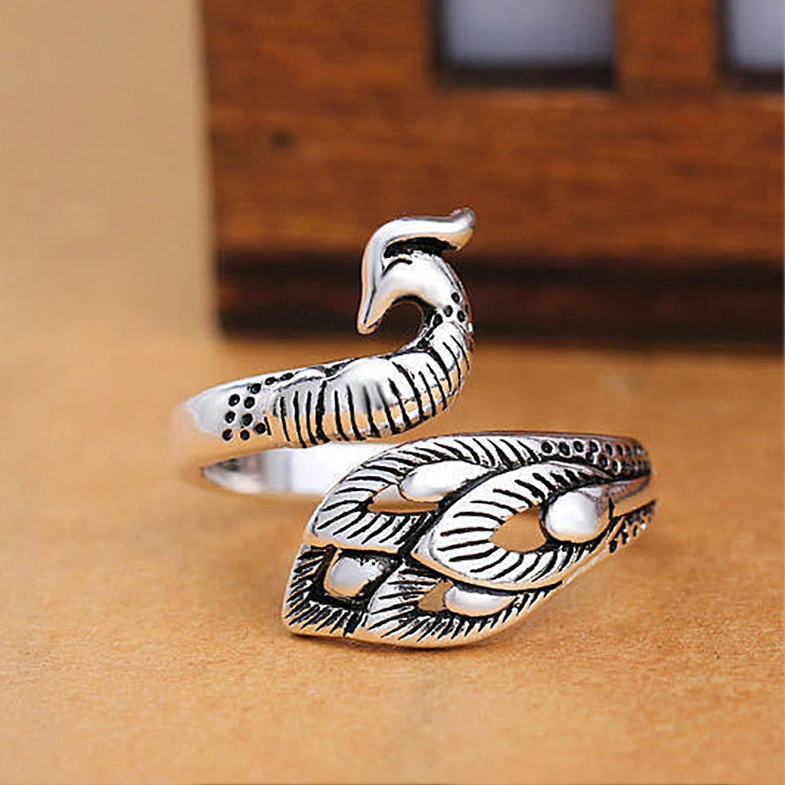 Xinyolin Retro Adjustable Open Silver Peacock Finger Braided - Knitting Ring