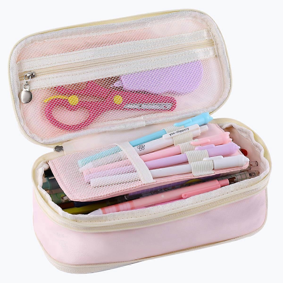 Macaron Double Canvas Retractable Large Capacity Simple Pencil Case Double Zipper Multi-Layer Pencil Case