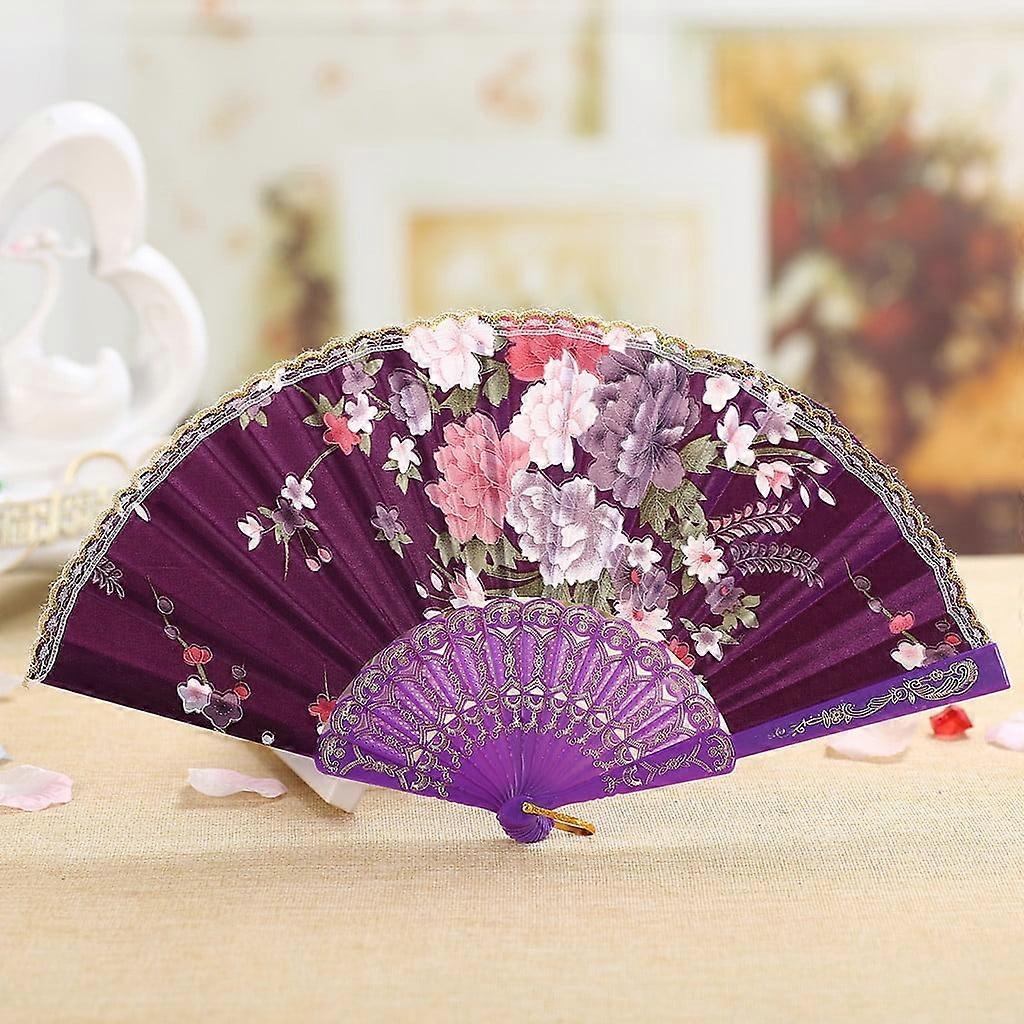 Chinese Style Dance Wedding Party Lace Silk Folding Hand Held Flower Fan Folding Fan silk Fan