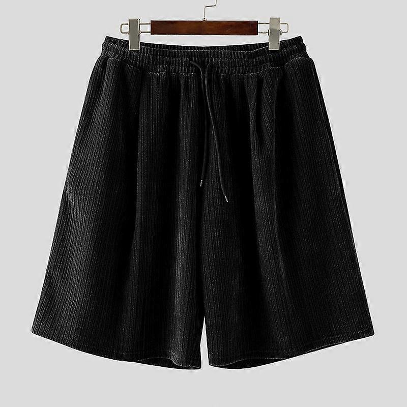 INCERUN Men Elastic Waist Corduroy Casual Shorts Half Pants